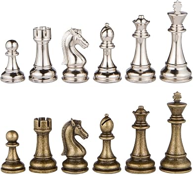 Janus Silver and Bronze Extra Heavy Metal Chess Pieces with 4.5 Inch King and Extra Queens, Pieces Only, No Board