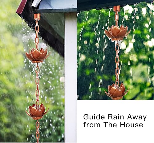 Miniatura 2 de Cadena de lluvia de hojas en cascada de 8.5 pies para canaletas en el exterior, cadena de hojas chapadas en cobre, reemplazo funcional y decorativo