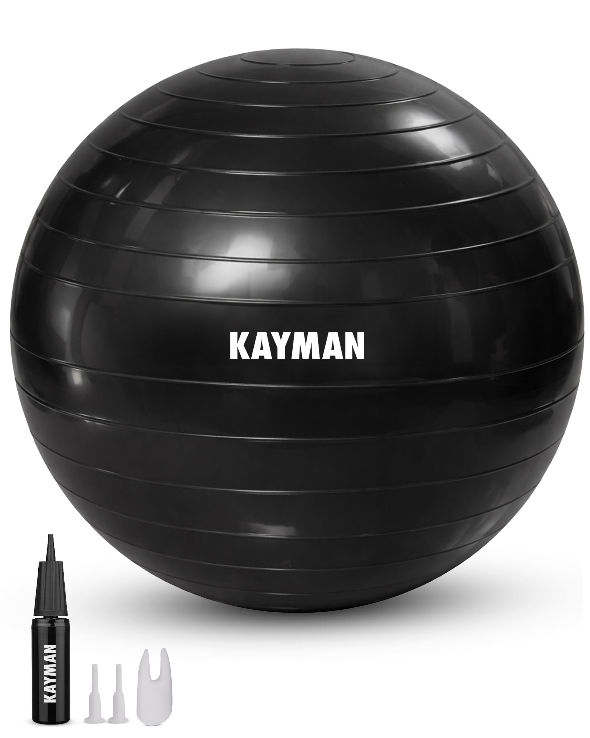 KAYMAN Exercise Ball - Anti-Burst System, Non-Slip Rings, Durable Material, Easy to Inflate, Perfect for Yoga, Pilates, Fitness, Balance Training, Gym, and Home Workouts (Charcoal Storm, 85cm)