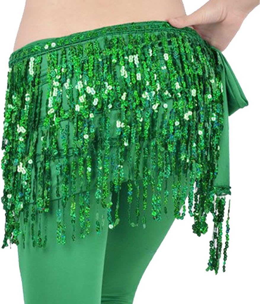 Sequin Tassel Hip Scarf Sequin Tassel Skirts Rave Fringe Hip Scarf for Festival Belly Dance Skirt