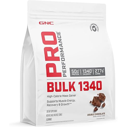 GNC Pro Performance Bulk 1340 Mass Gainer Protein Powder, 50g, Gluten Free, Whey, Creatine, BCAA, 3rd Party Tested, Muscle Recovery & Growth, Micronutrients, Double Chocolate, 9 Servings
