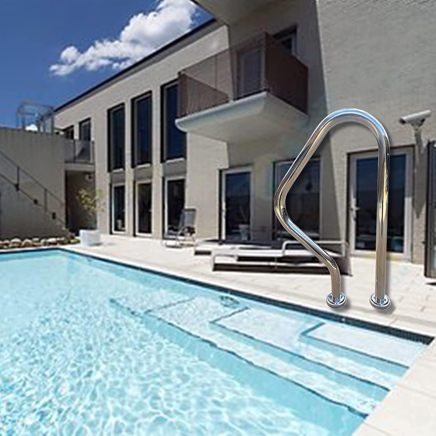 Rampe d'escalier de piscine antidérapante en inox avec garde-corps de spa haute stabilité