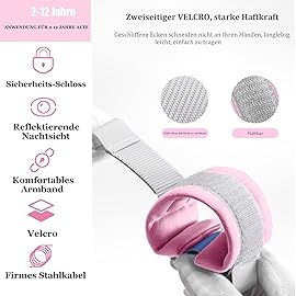 Toddler Harness Walking Leash- Child Anti Lost Wrist Link - Child Safety Harness - Upgrade with Reflective(6.5ft) - for Boys and Girls,Not Easy to Open Without Key (Light Pink)