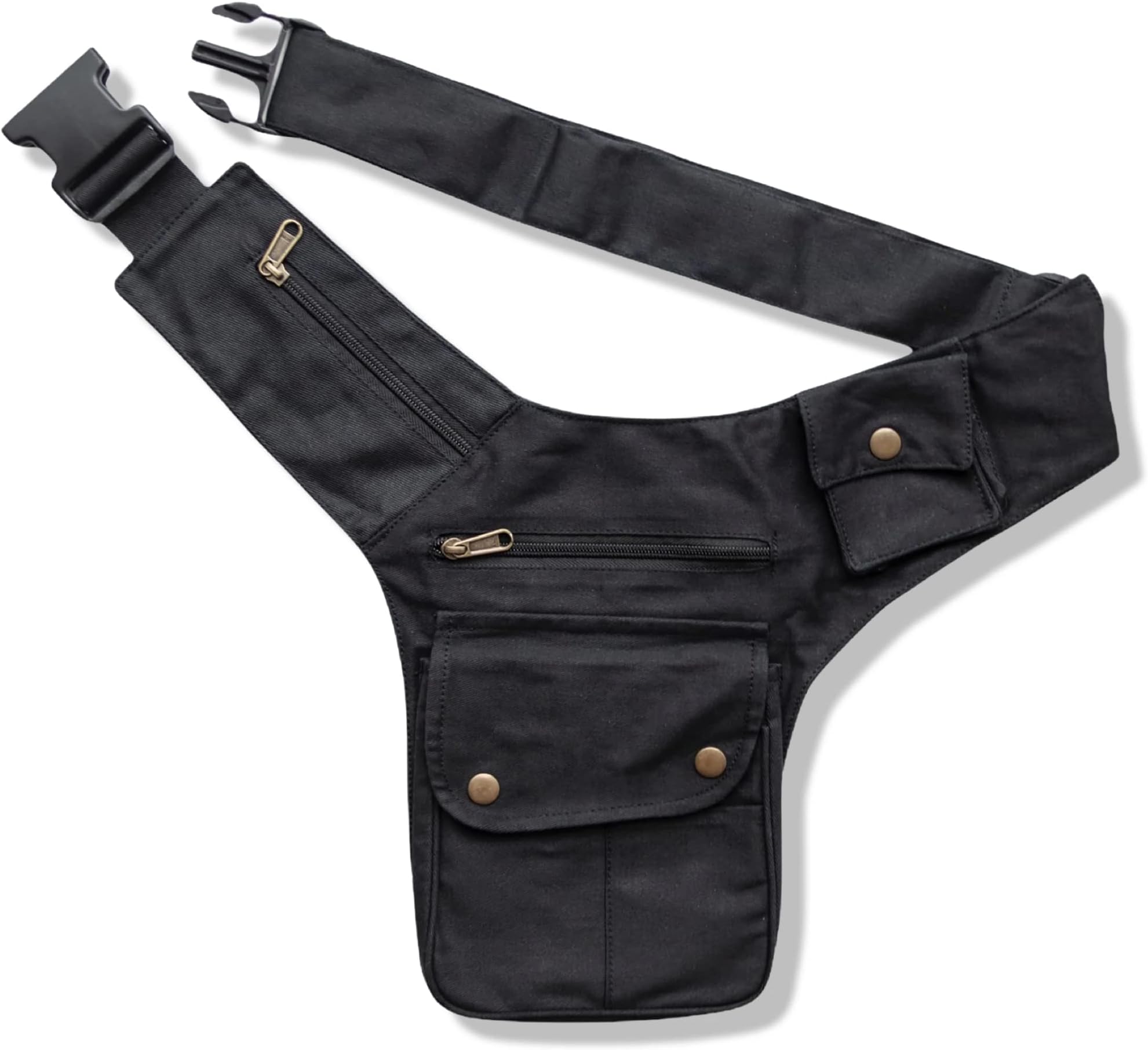 Unisex Canvas Utility Belt | 7 pockets | travel, cosplay, festivals, cotton, hip bag, Black, Adjustable 30″ to 42″ around