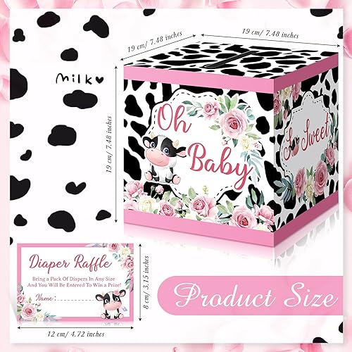 Miniatura 3 de Ctosree 50 boletos para rifas de pañales de vaca rosa con caja de tarjetas, decoración de baby shower, kit de juego de rifa de pañales, caja de