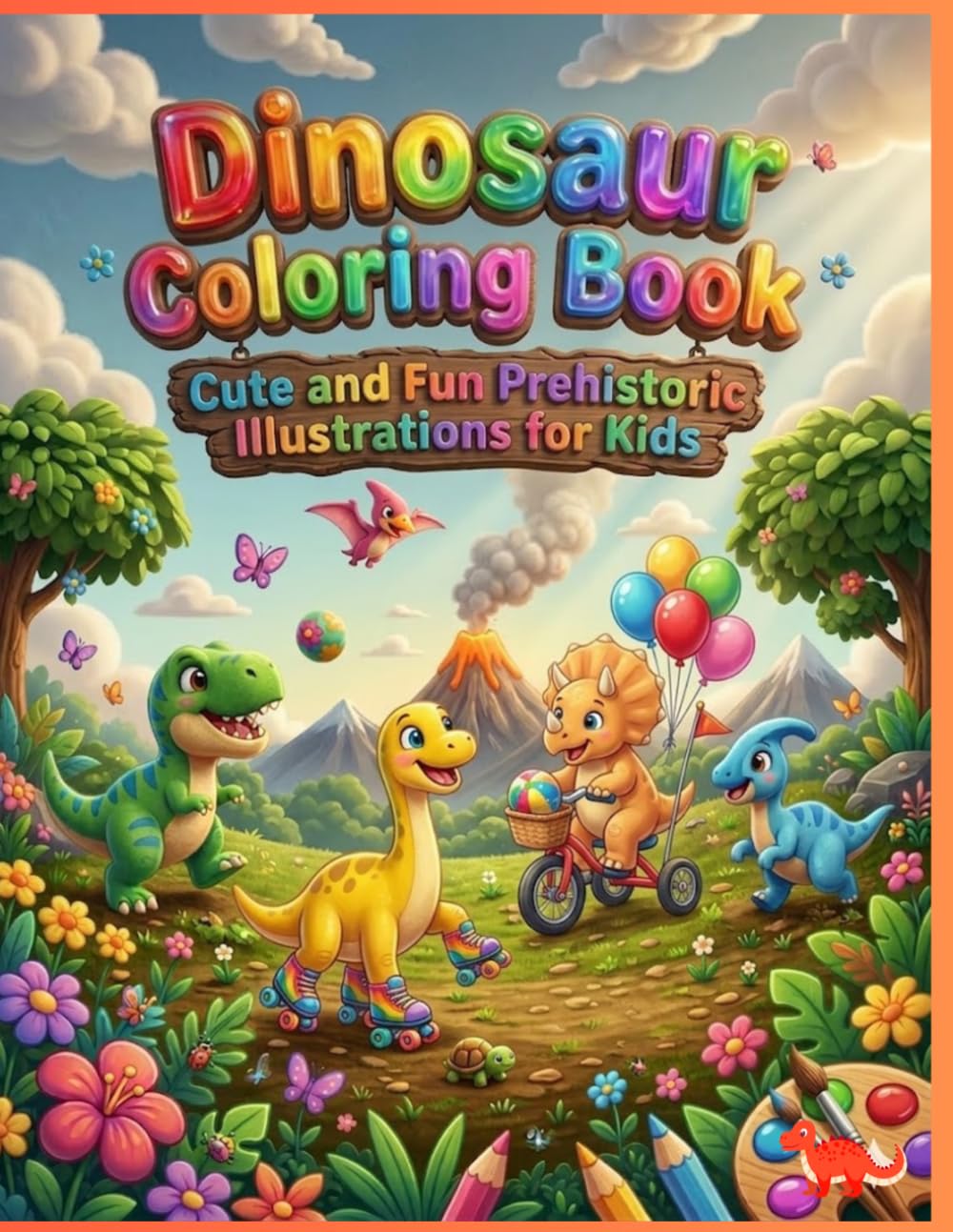 Dinosaur Coloring Book: Cute and Fun Prehistoric Illustrations for Kids. (Happy Kids Coloring World)