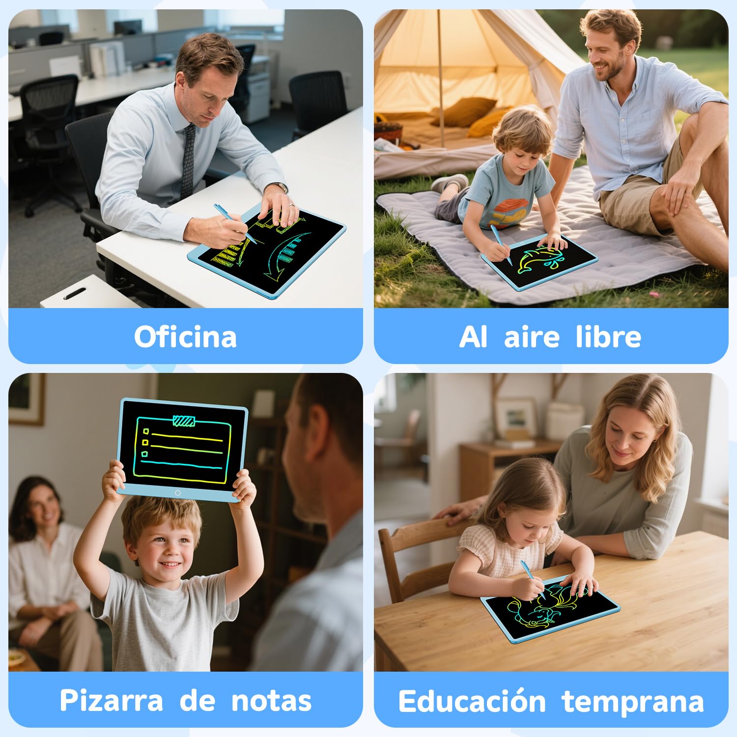12 Pulgadas Edición Mejorada Tableta de Escritura LCD, Electight Tablero de Dibujo Electrónico Color para Niños con Borrable y Bloqueo, Reutilizable para Hogar, Escuela, Oficina (Azul) — view 7