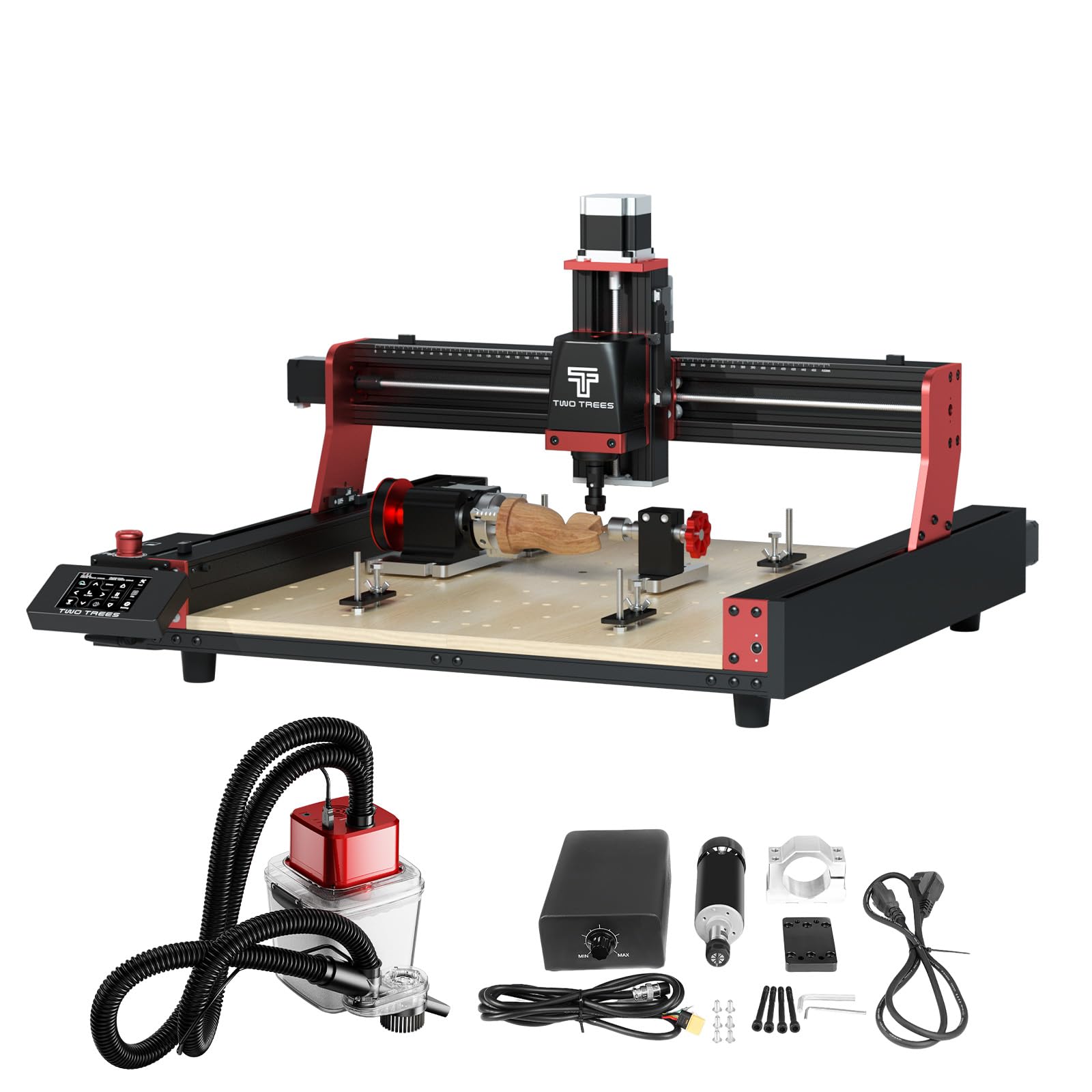 Twotrees TTC450 Pro CNC Fräsmaschine, mit M1 Staubabsaugung, mit 500W CNC Spindelmotor, CNC Vierte Achse, Umschaltbare Lasergravur maschine, Graviermaschine zum Gravieren von Holz, Acryl, MDF, PCB