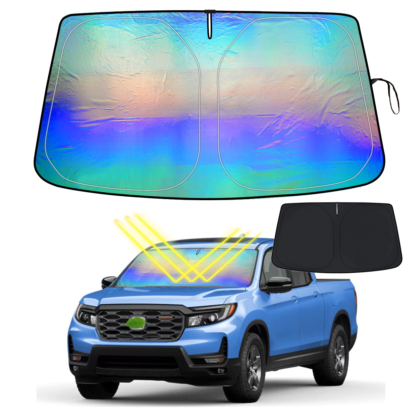 ASINRI Car Windshield Bilayer Sun Shade for 2017-2025 Honda Ridgeline Sunshade Foldable Window Sun Visor Protector Blocks UV Rays Keep Your Car Cooler-Convenient Folding and Collection