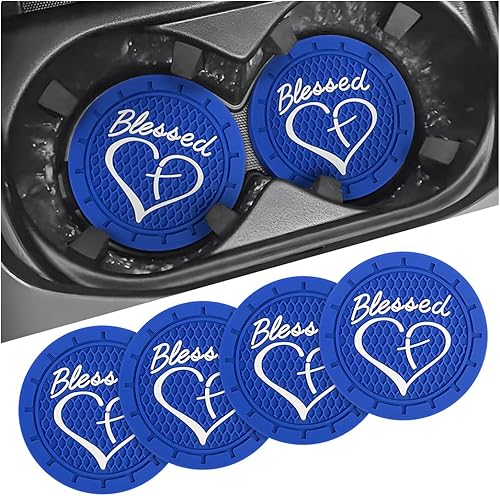 AICEL Paquete de 4 posavasos para automóvil, 2.75 pulgadas, de PVC suave, portavasos para automóvil, posavasos para automóvil, diseño cristiano de