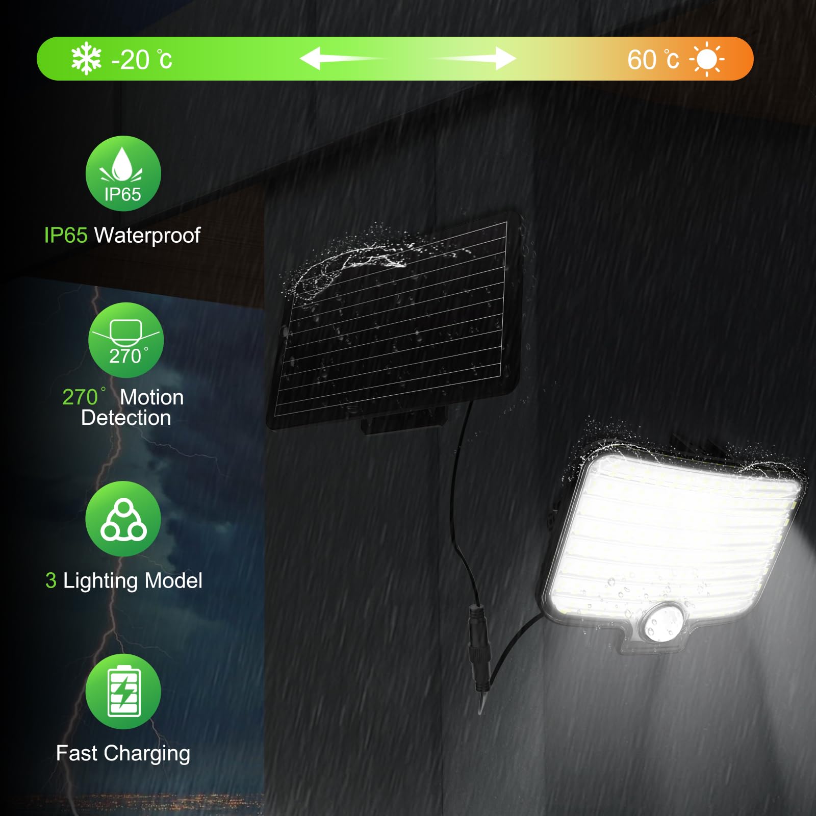 2 Luci Solari Esterno 202 LED Con Sensore Movimento - IP65, 5m Cavo, 3 Modalità - Foto 10