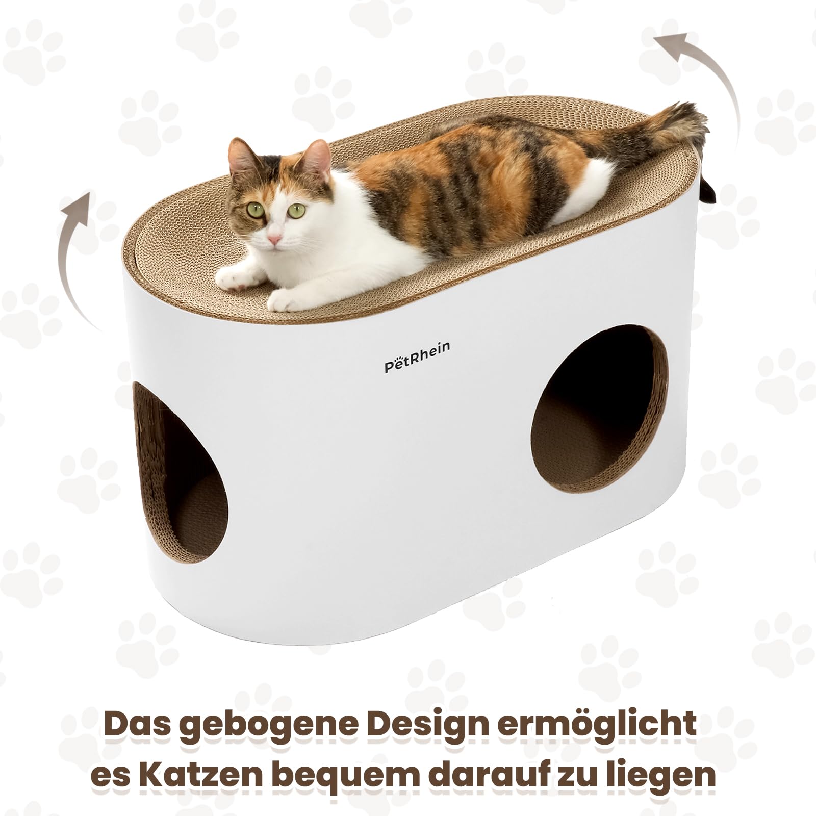 Kratzbrett für Katzen aus Kratzpappe,3-in-1 großes Katzenhöhle mit Kratzmatte & Katzenbett – 64 x 35 x 36 cm– Stabiles Kratzpappe, Minimalistisches Kratzmöbel für Katzen