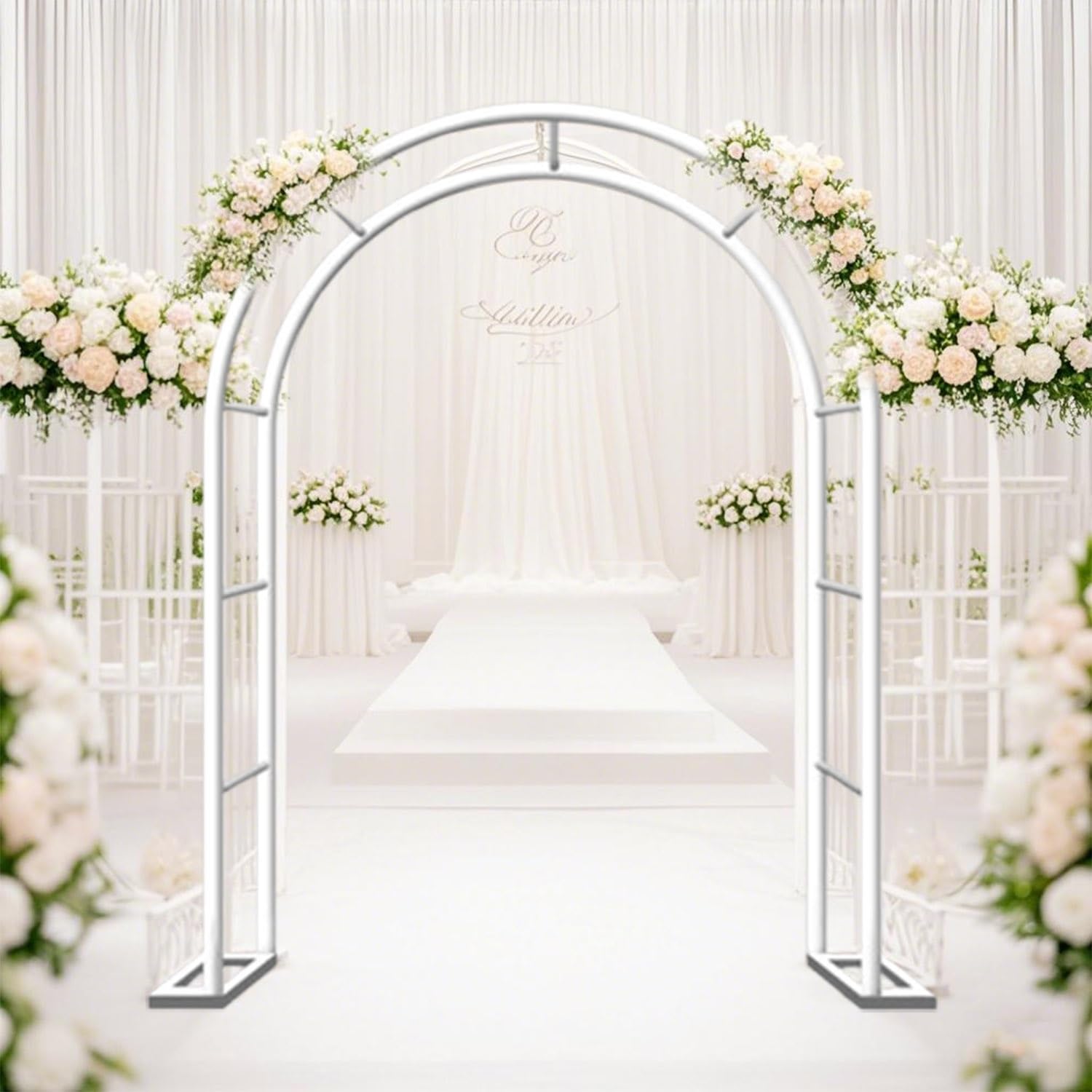 Arco nuziale in metallo per esterni, arco con rose rampicanti bianche per eventi in giardino, 240 cm di larghezza x 220 cm di altezza, elegante decorazione per cerimonie, sfondo per matrimoni durevole