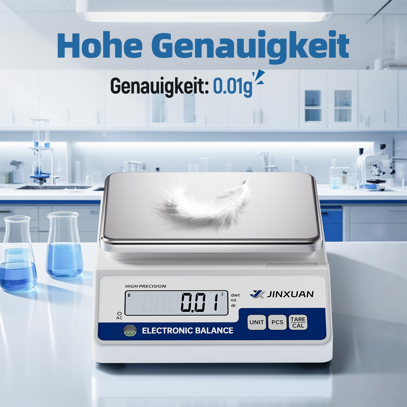 Laborwaage 6000g x 0.01g Analysewaagen Grammwaage Präzisionswaage Schmuckwaage Digitalwaage mit einer Genauigkeit von 0,01 Gramm