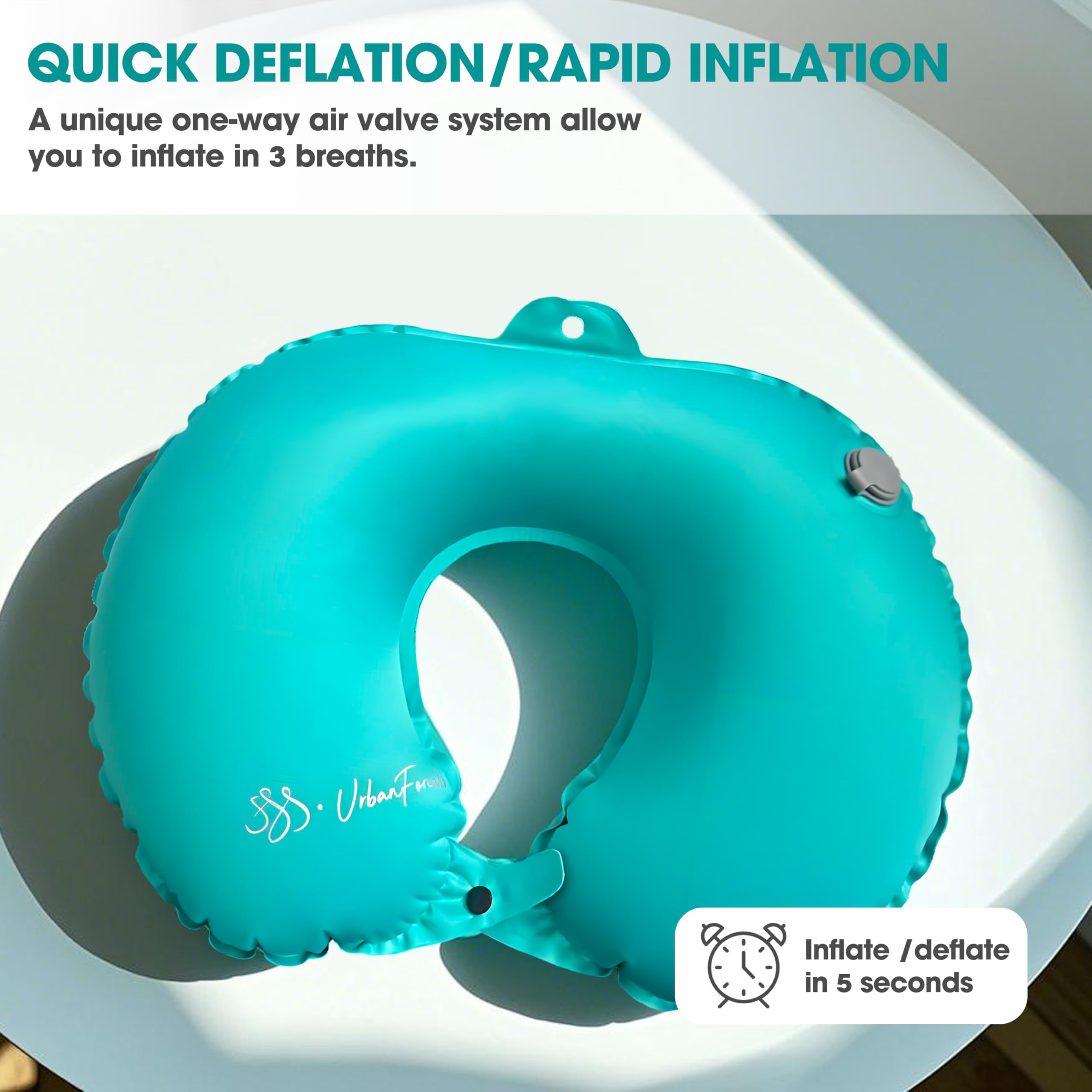 SSS·UrbanForests Inflatable Travel Neck Pillow – U-Shaped Compact Air Pillow for Airplane, Car, Office & Camping – Ergonomic, Lightweight & Portable with Quick Inflate Valve