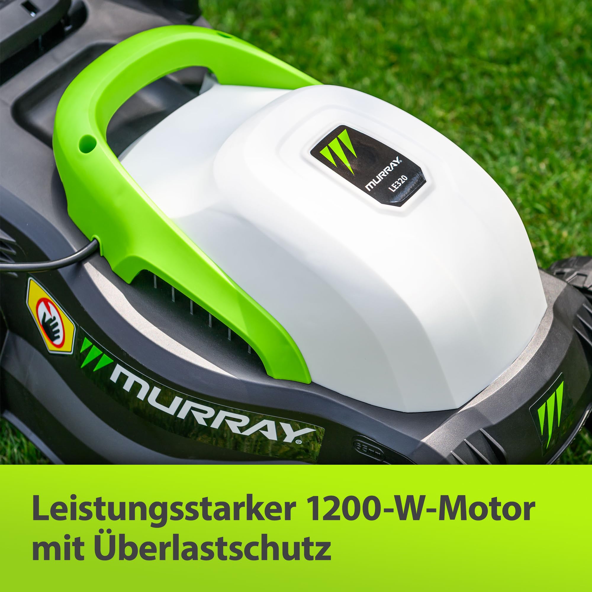 Murray Rasenmäher Elektro 2-in-1 LE320E - Kleiner Rasenmäher Elektrisch 1200W/32cm mit Grasfangbox 27L für Kleine Rasenflächen - Elektro Rasenmäher mit Ergonomischer Softgriff und Überlastschutz