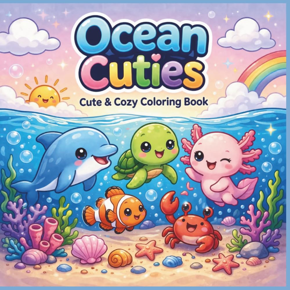 Ocean Cuties: Cute & Cozy Coloring Book for Adults and Kids,Fun and Easy Designs for Relaxation.