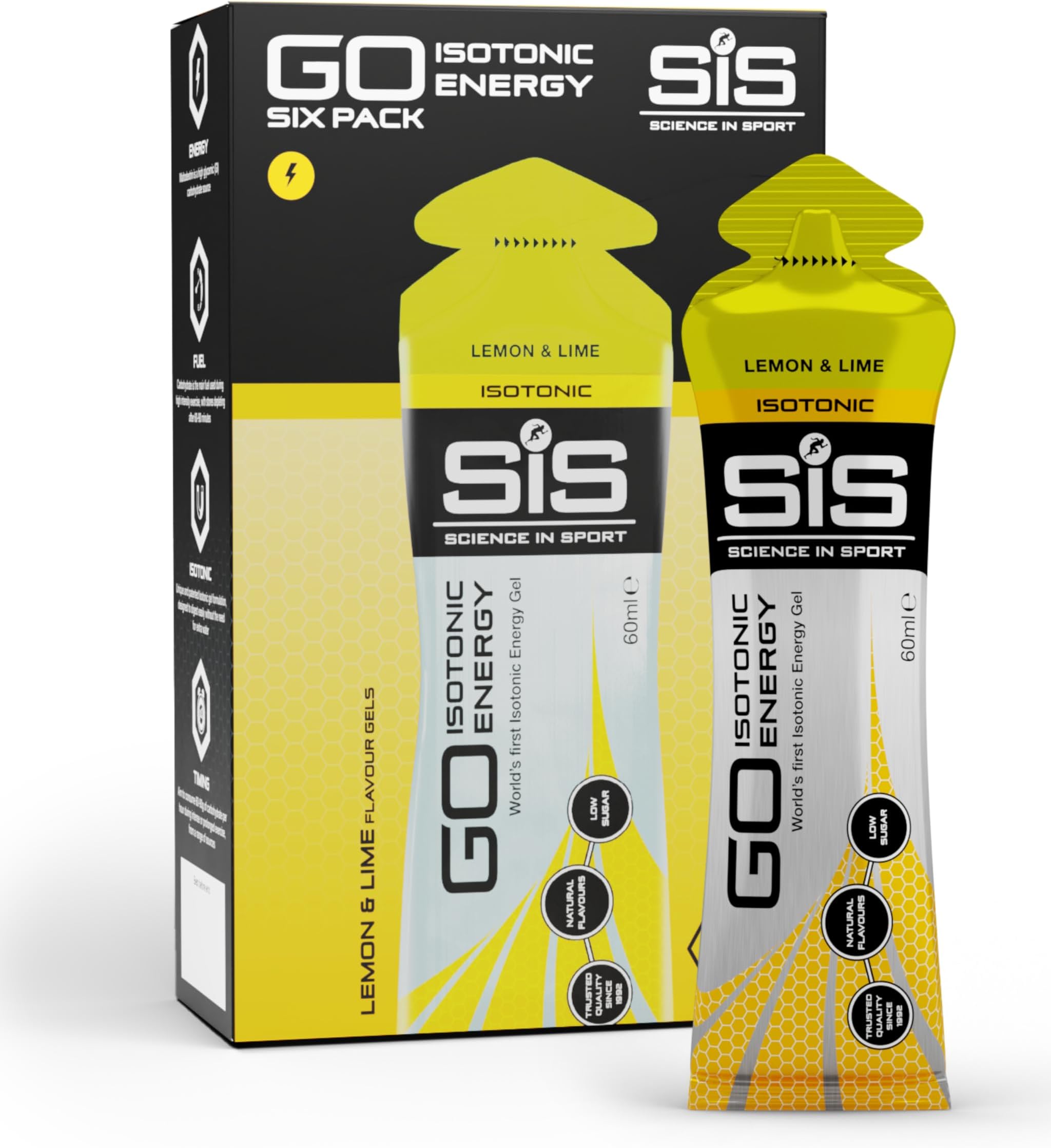 GO Isotonic Energy Gel 6 x 60ml Lemon Lime – Fast-Acting – Vegan – Formulation with 22g of carbohydrates, a great source of energy