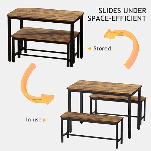Vista 3 de Rovibek Juego de Mesa de Comedor de 43" para 4, Mesa de Cocina Moderna que Ahorra Espacio para el Desayuno con Bancos y Pies Ajustables