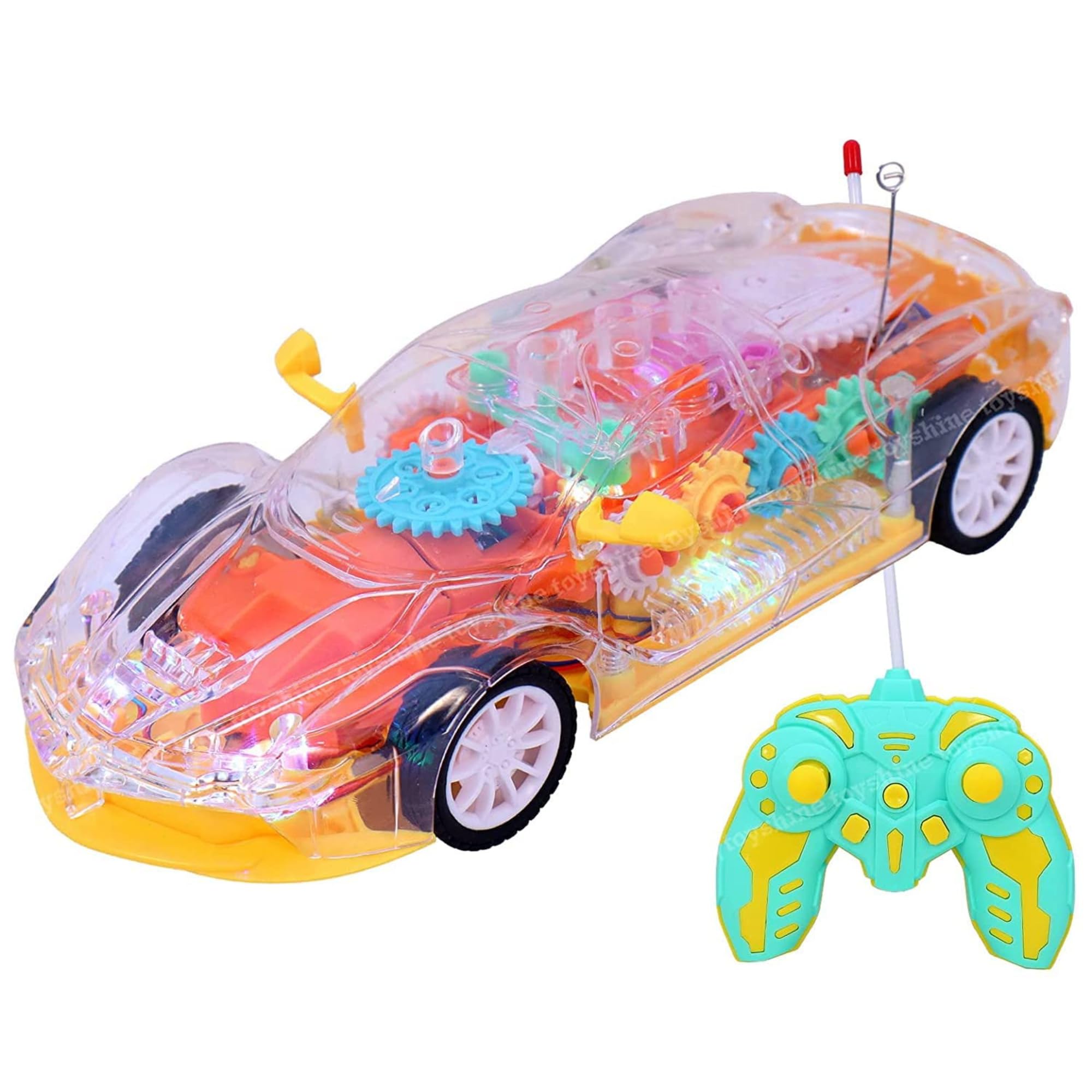 MABLE Remote Control Car Toy for Kids | 3D Transparent Racing Car with Lights, Sound & 360° Rotation | Rechargeable RC Toy Car for Boys & Girls | Gadi for Kids 3+