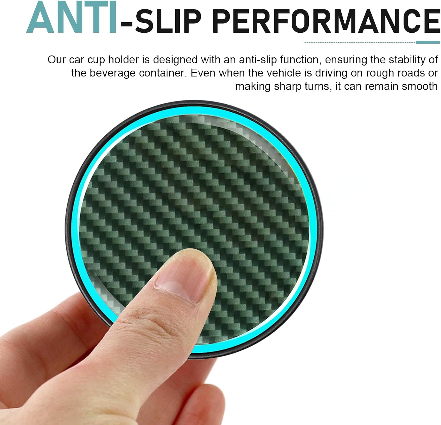 2 PCS Car Cup Coaster, Non-Slip Luminous Cover Scratches Car Coasters, Personalized Carbon Fiber Pattern Heat Insulation Embedded in Cover, Universal 2.83" Round Mat (Black) image 3