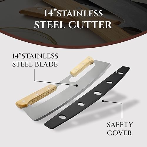 Miniatura 5 de Tabla de pizza de corte de pizza de doble agarre de 14 pulgadas  Juego de pizza de regalo, mejor cuchilla de corte de pizza, tabla de cortar pizza