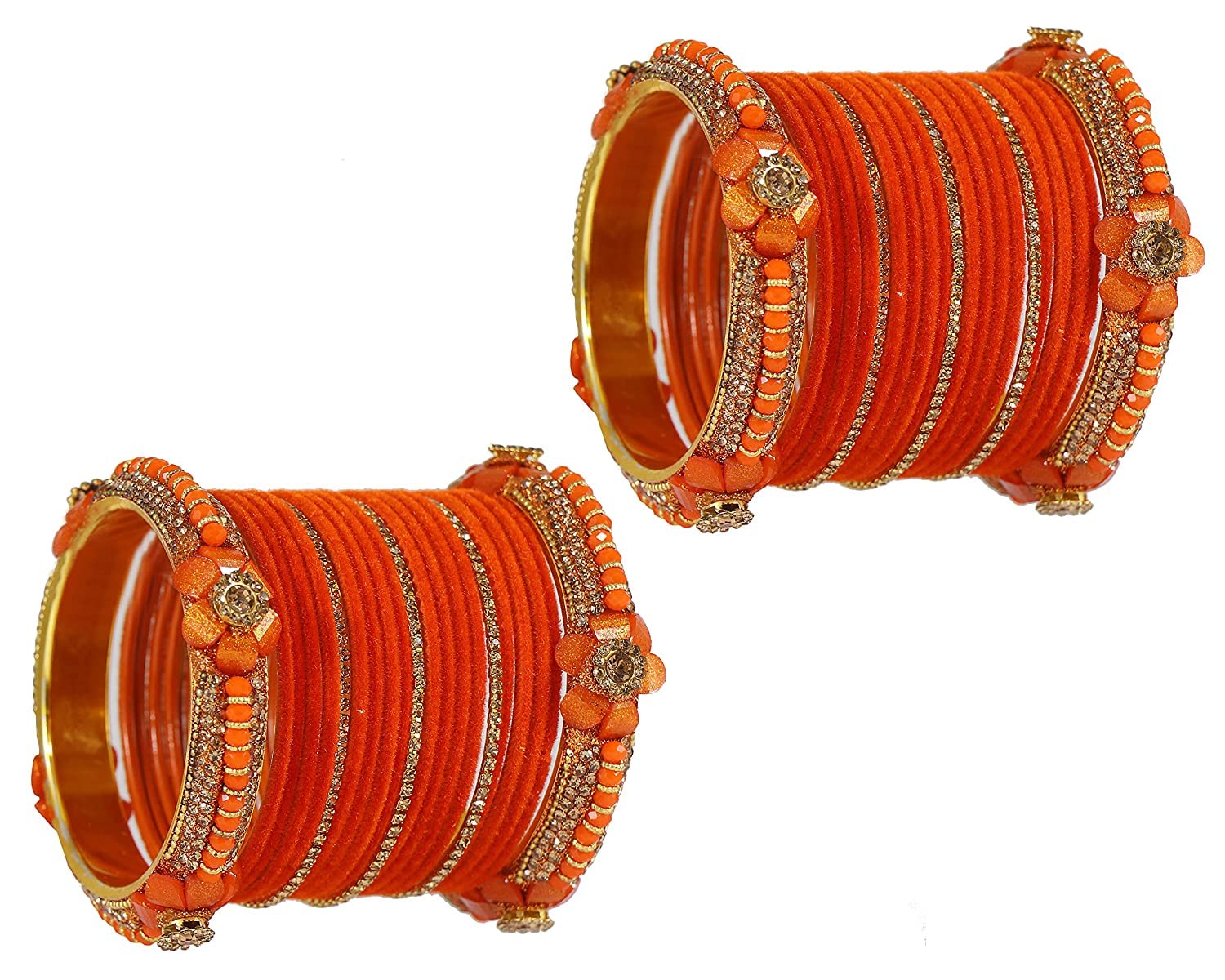 NMII Gold Plated Metal with Zircon Stone & Velvet Bangles Chuda Set For Women & Girls | chooda set | chura | chooda bang