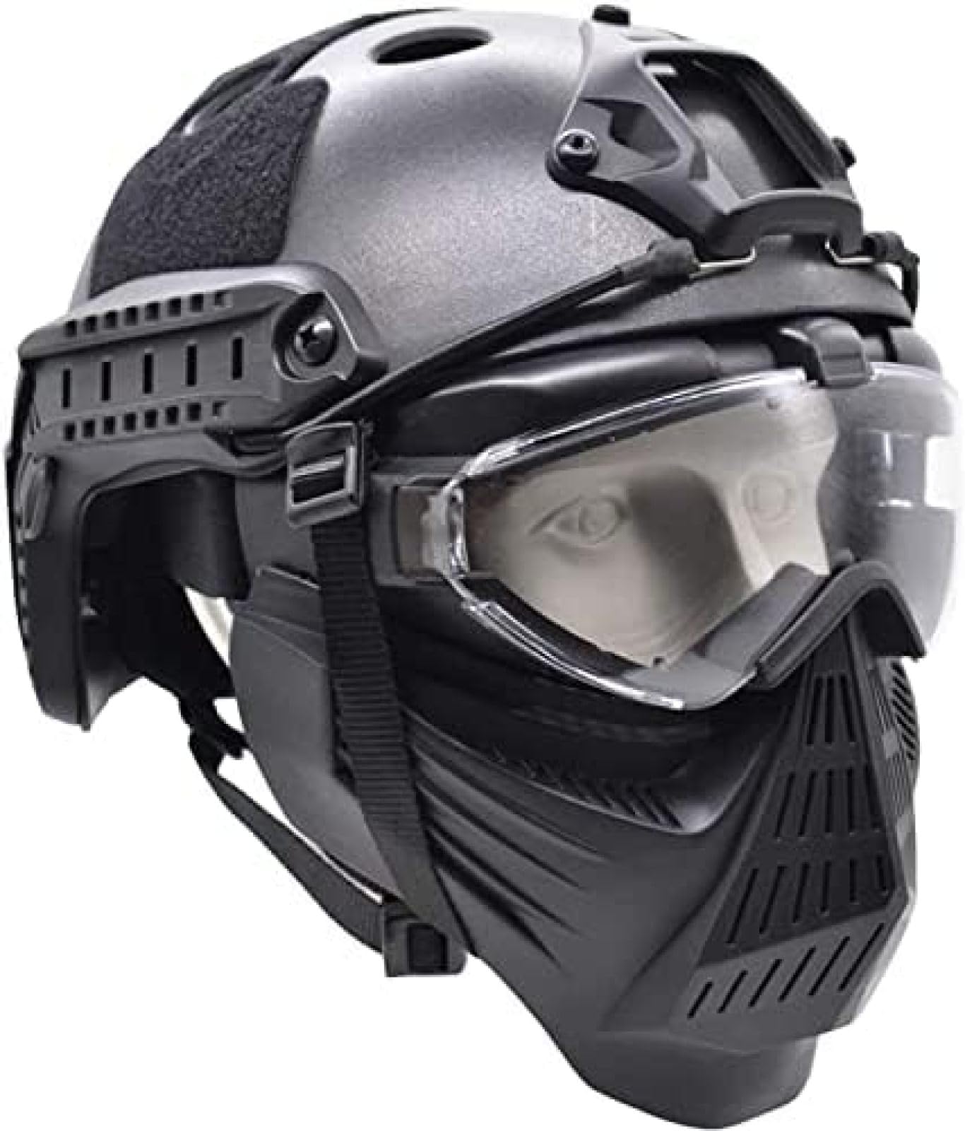 Casco Protettivo tattico Integrale da Softair con Maschera per Occhiali e Lenti, da Applicare al Gioco di Sopravvivenza CS Paintball di Ruolo,BK,24 * 25 CM