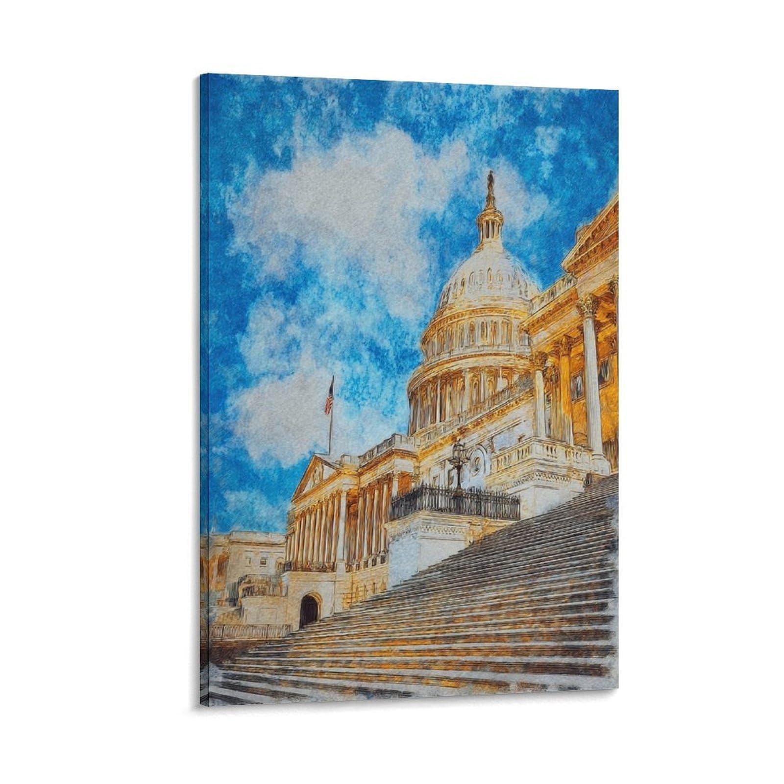 Cnaheiz Frame-Style Washington 24X36inch(60X90cm) Vintage Travel Poster Watercolor Canvas Art