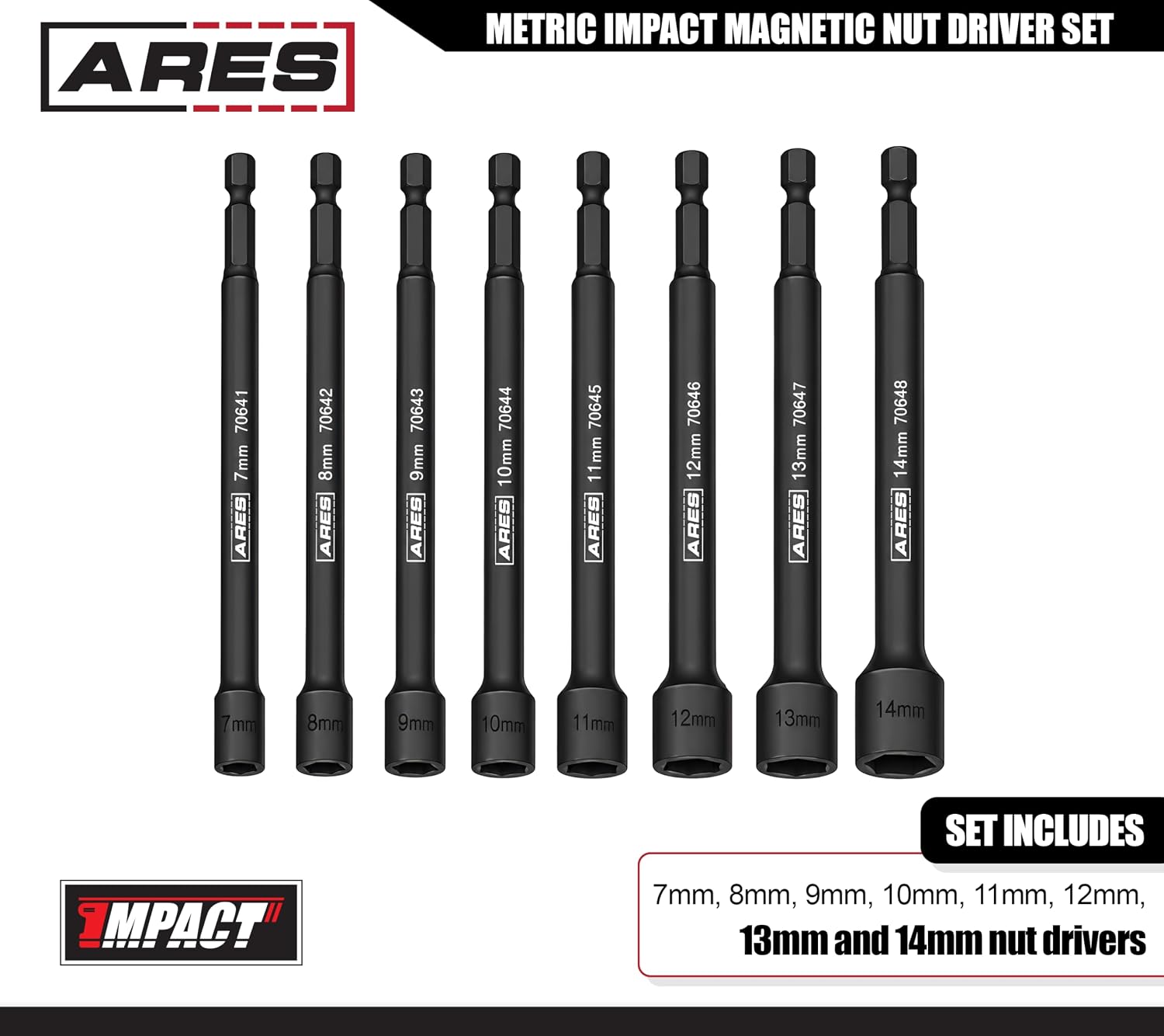 ARES 70640 8-Piece Metric Magnetic Impact Nut Driver Bit Set image 2