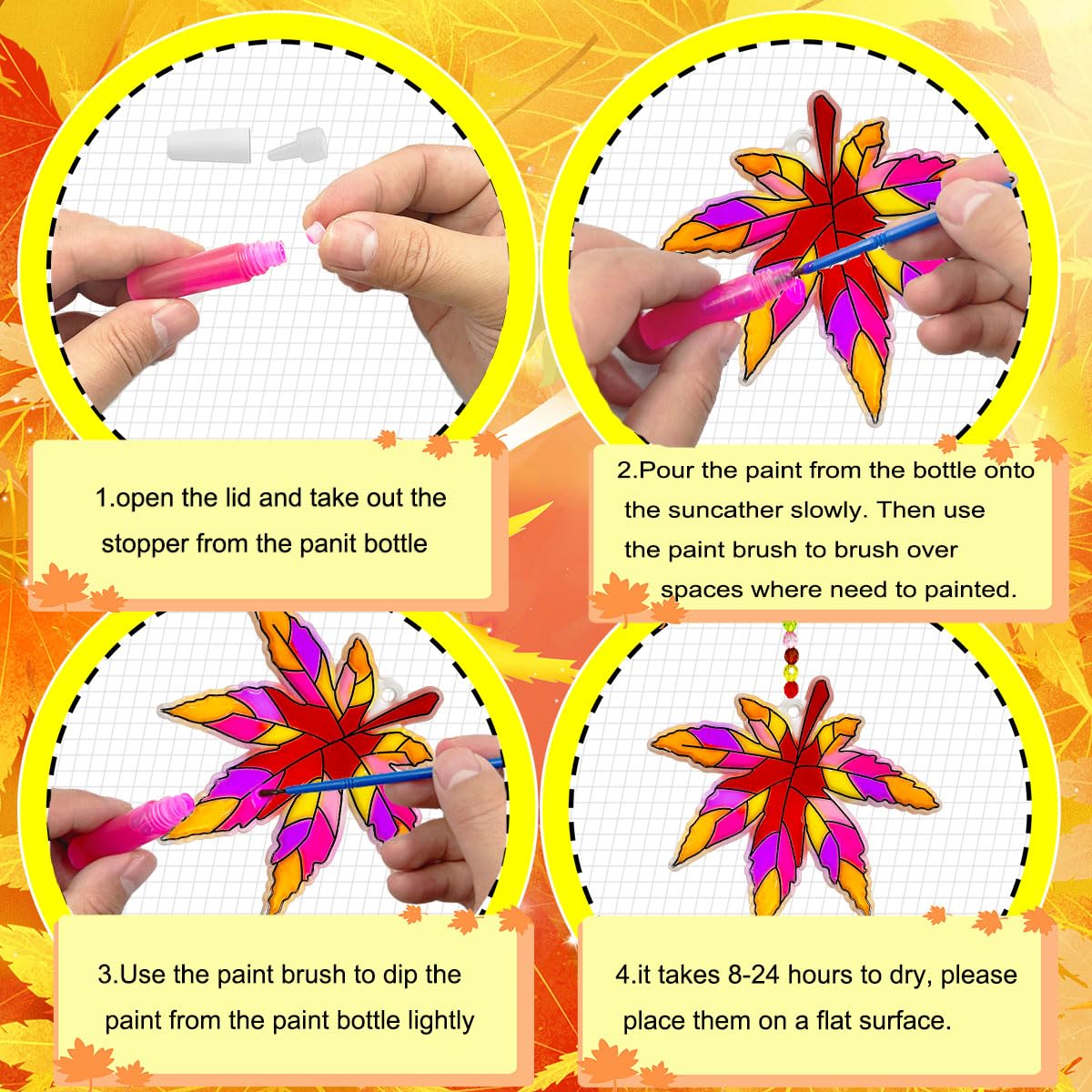 Sonnenfänger-Set, 32 Sets, Herbstblatt-Sonnenfänger, Fensterkunst, Farbe, Sonnenfänger, DIY-Bastelsets, Herbst-Ahornblatt-Sonnenfänger, Großpackung für Klassenzimmer, Erntedankfest, Ernte, Party