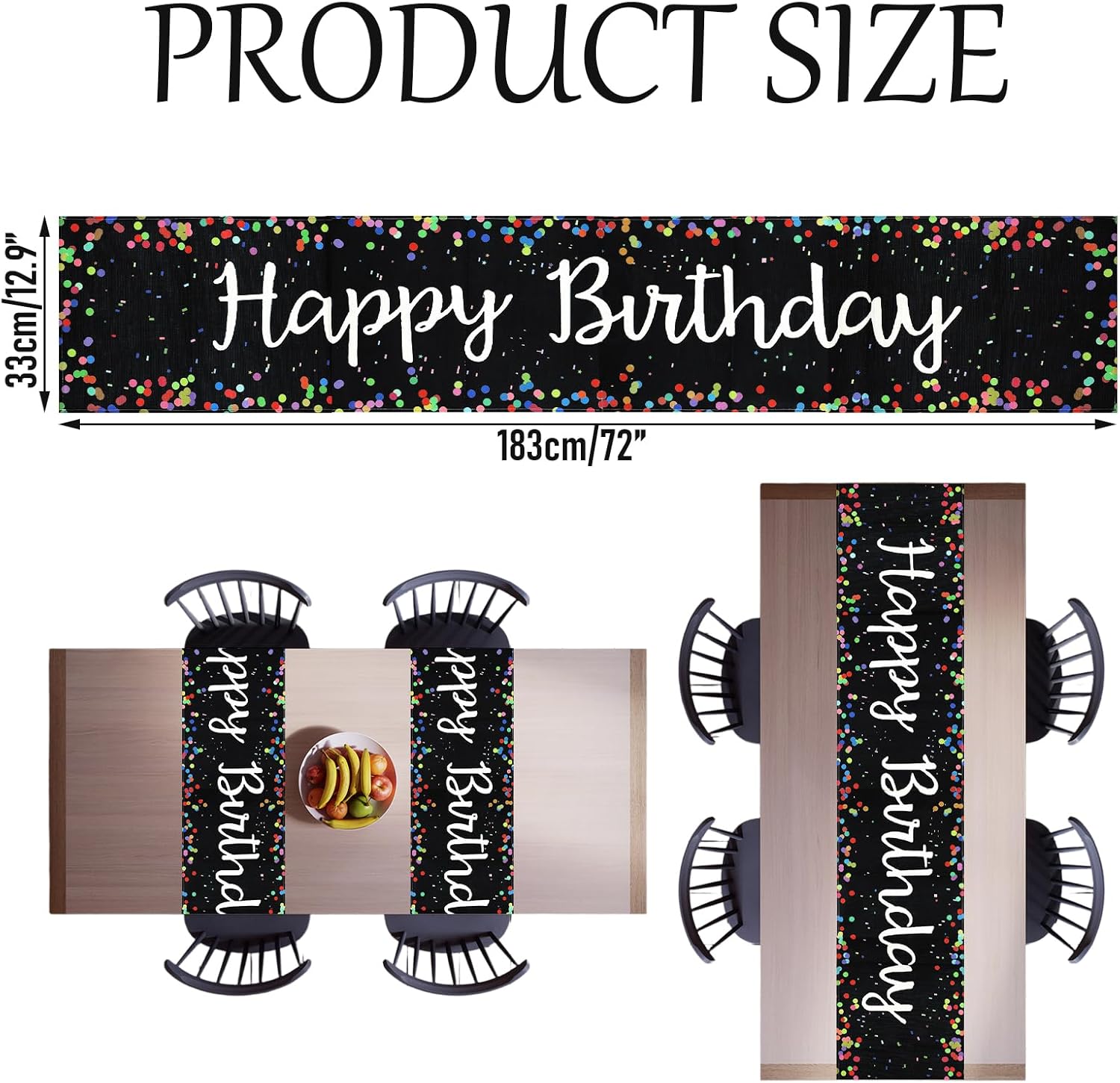 Birthday Table Runner, 13*72 Inch Reusable Birthday Tablecloth, Happy Birthday Table Runner, for Outdoor, Indoor, Party, for Men and Women