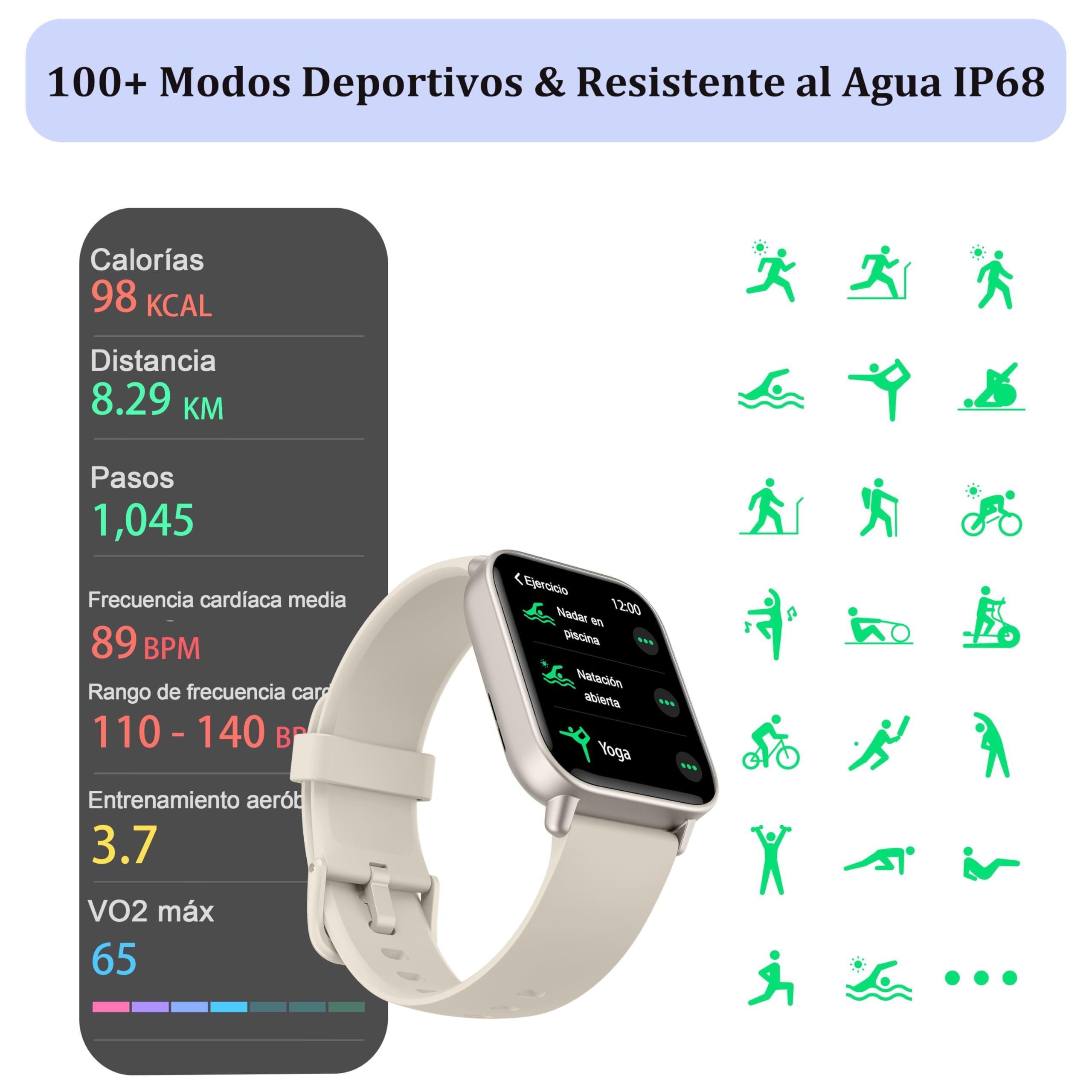 KALINCO Reloj Inteligente Mujer Hombre con Alexa, Smartwatch Llamadas y Whatsapp/Estrés/Ritmo Cardíaco/Oxígeno Sanguíneo/100 Deportes/Sueño, 5ATM Impermeable Regalo iOS Android