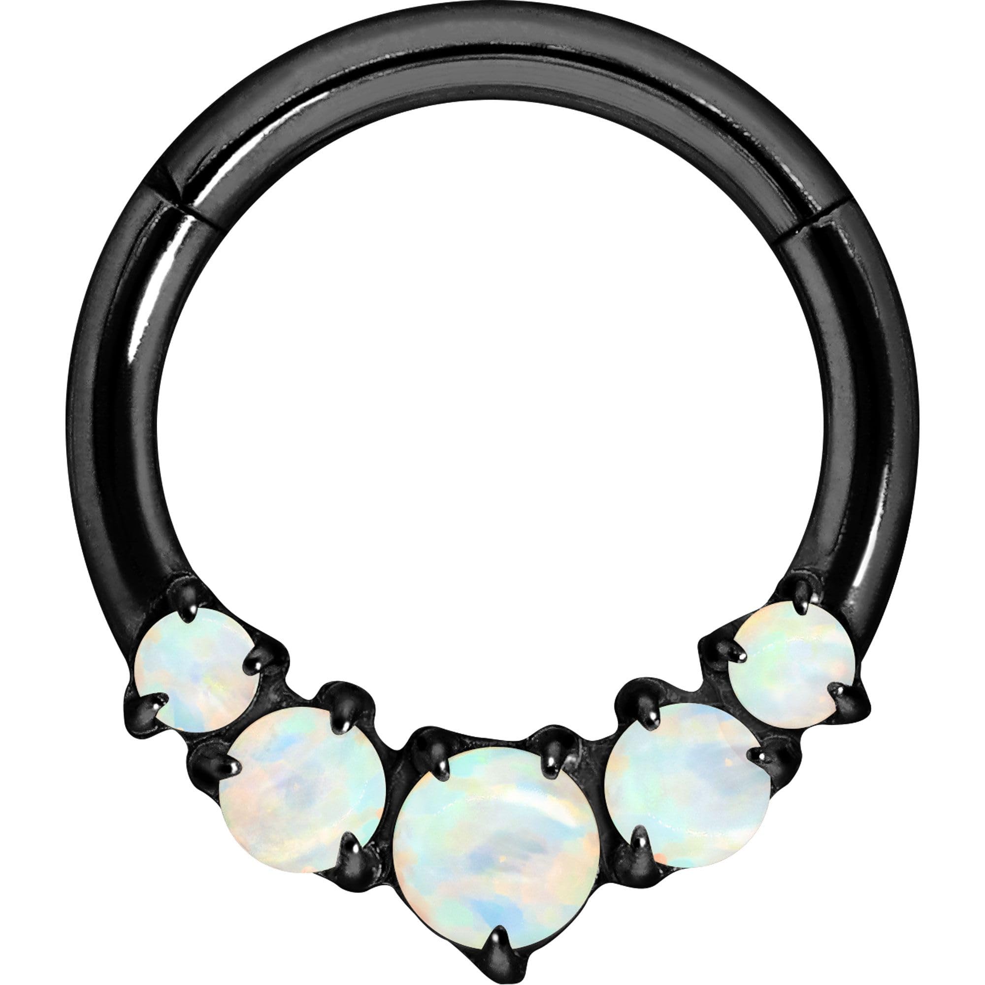 PIERCINGLINE Piercing Ring Titan Segmentring Clicker 5 SYNTHETISCHE OPALE - Roségoldfarben, Schwarz, Goldfarben, Weiß, Silberfarben
