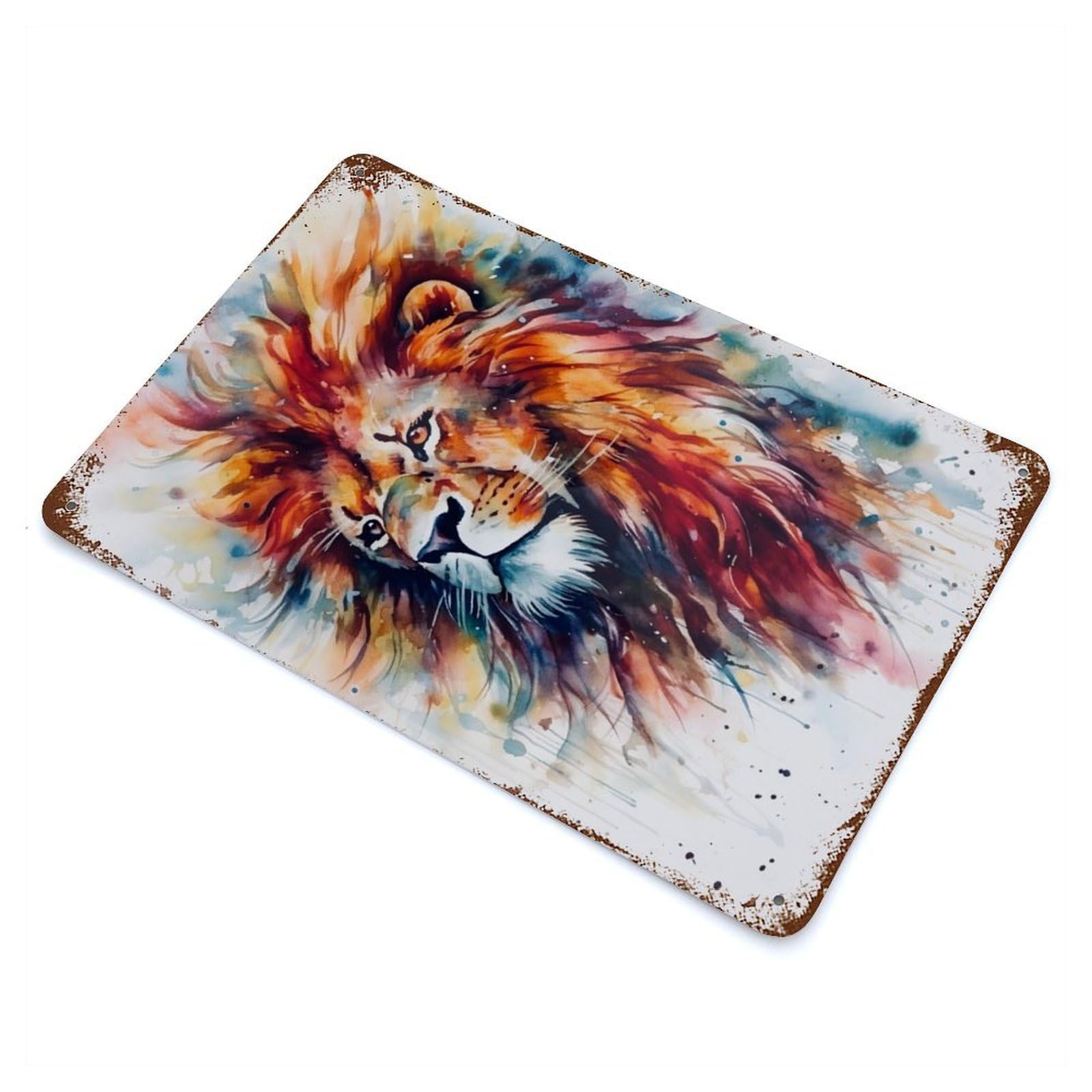 Rust Effect Watercolors Lion 1 Vintage Rust Metal Sign 11.8"x7.9", Farmhouse Wall Decor for Farmhouse, Kitchen And Entryway Decor