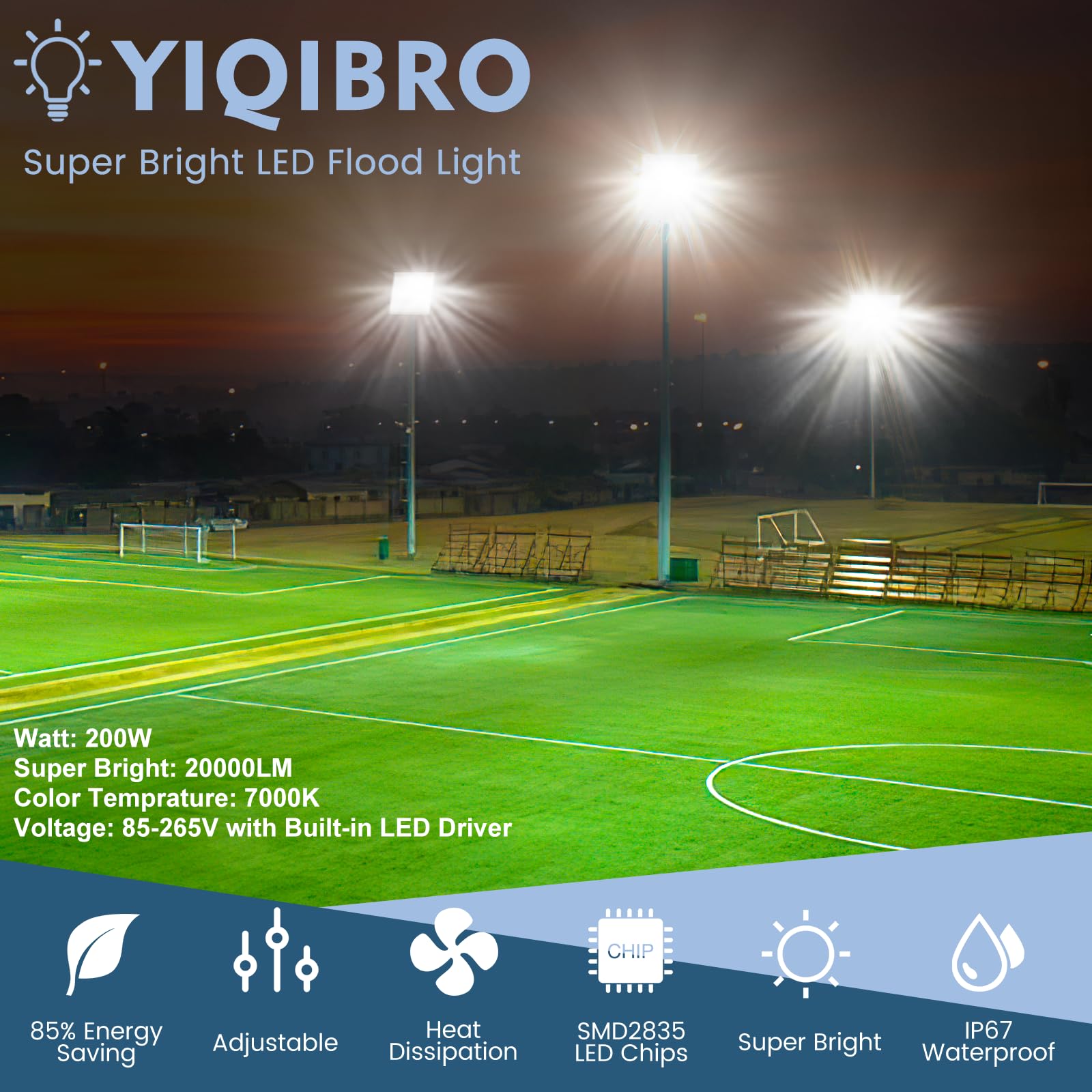 YIQIBRO LED Strahler Außen 100W, LED Scheinwerfer mit Trafo 85-265V,2 Stück | 10000LM LED Fluter Außen, 6500K Kaltweiß Aussenstrahler Wasserdicht IP67 für Garten, Garage, werkstatt, Fabrik, Sportplatz