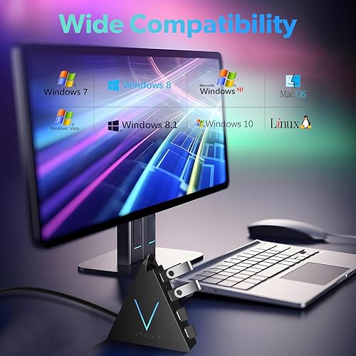 Miniatura 8 de FlyingVHUB Hub USB 3.0 de 4 puertos, torre concentrador USB con cable extendido de 2 pies, divisor USB para laptop, PC, PS4, PS5, Xbox, mouse,