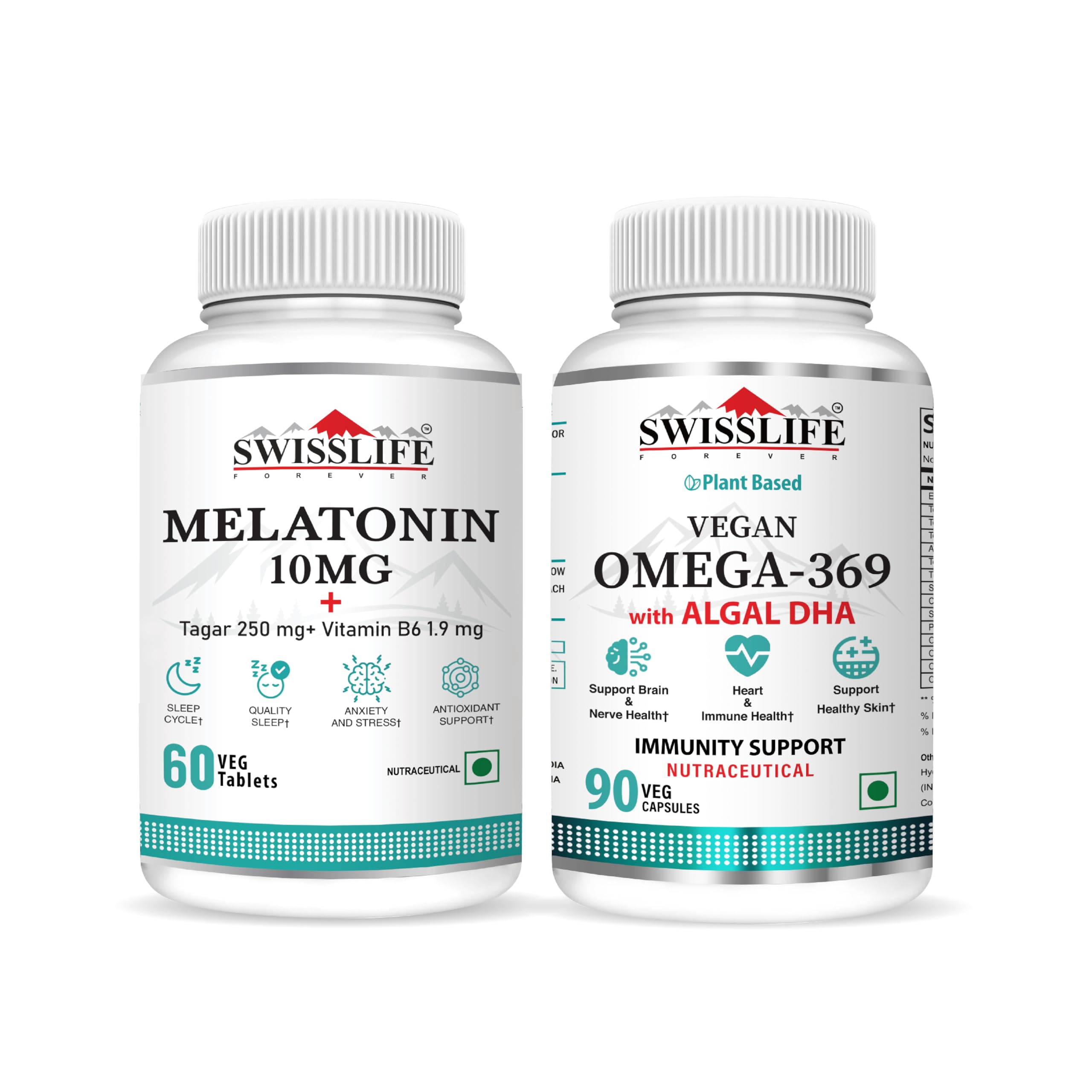 combo pack of Melatonin 10 mg 60 Tablets & Vegan Omega 3 6 9 with Algal DHA 90 Capsules-image-36