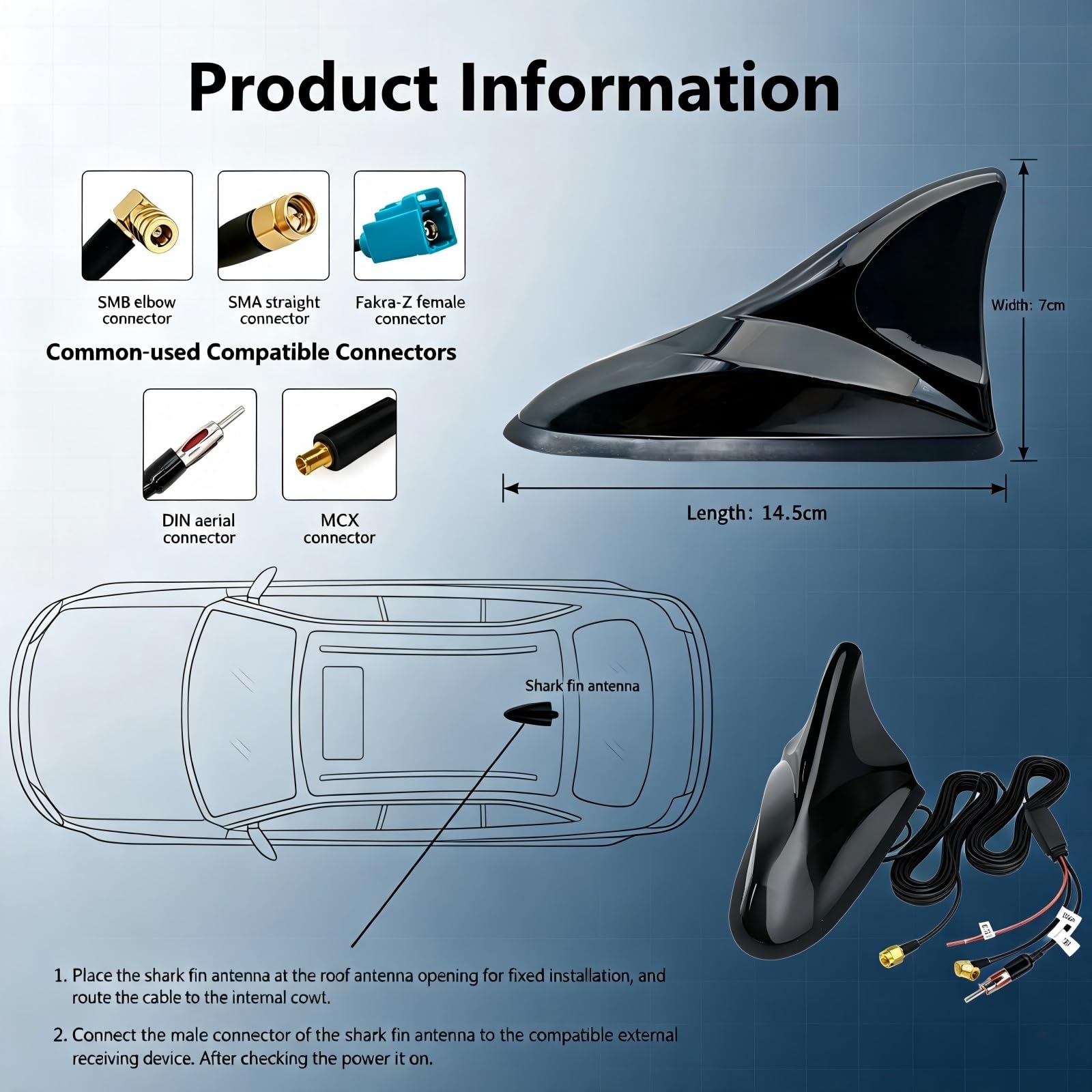 Antenne Requin Dab FM/AM GPS Amplifiée – 5m Câble SMB DIN SMA