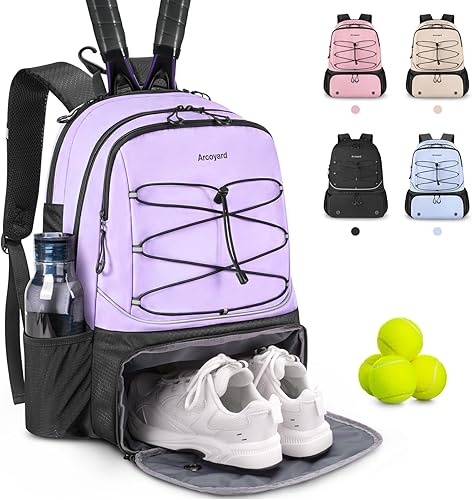 Bolsa de tenis con capacidad para 2 raquetas, bolsas de tenis profesionales para mujeres, mochila de tenis con compartimento ventilado para zapatos