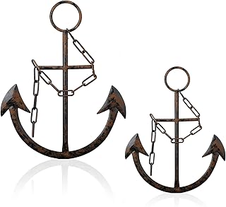 Tandefio 2 Pcs Metal Nautical Anchor Wall Art Decor with Chain, 16