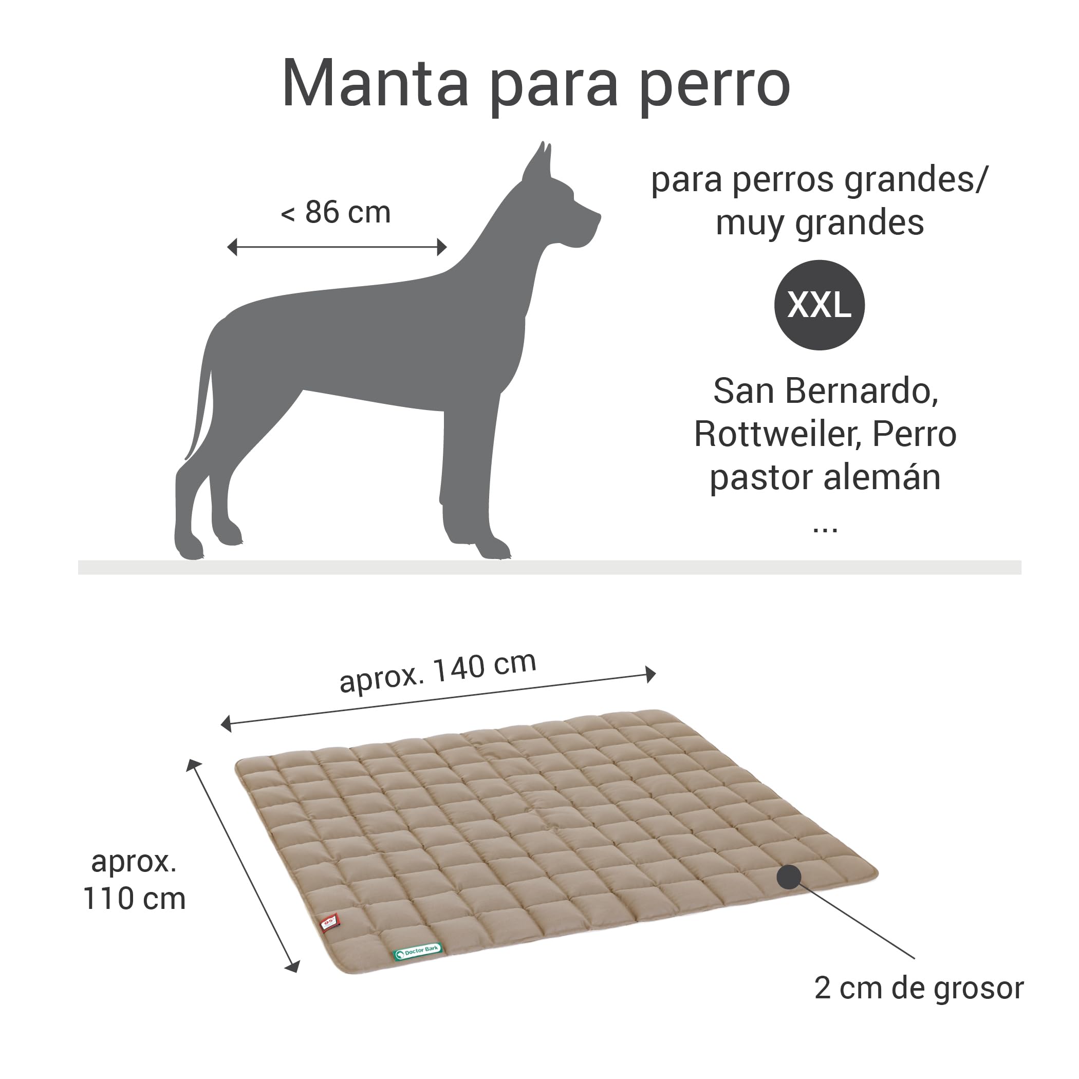 Doctor Bark Manta para Perros, Suave, Perros Muy Grandes, Resistente, para Interior y Exterior, Lavable hasta 95 °C (Talla XXL, marrón Dorado)