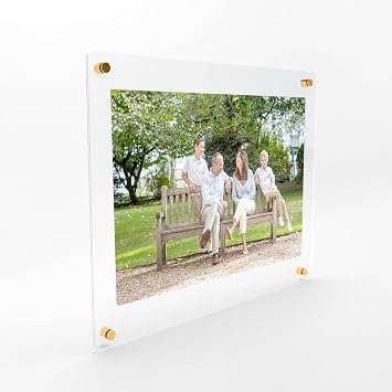 Acrylic Floating Frameless Frame 40x40, for Photo up to 36x36 inches - Gold Wall mount standoffs