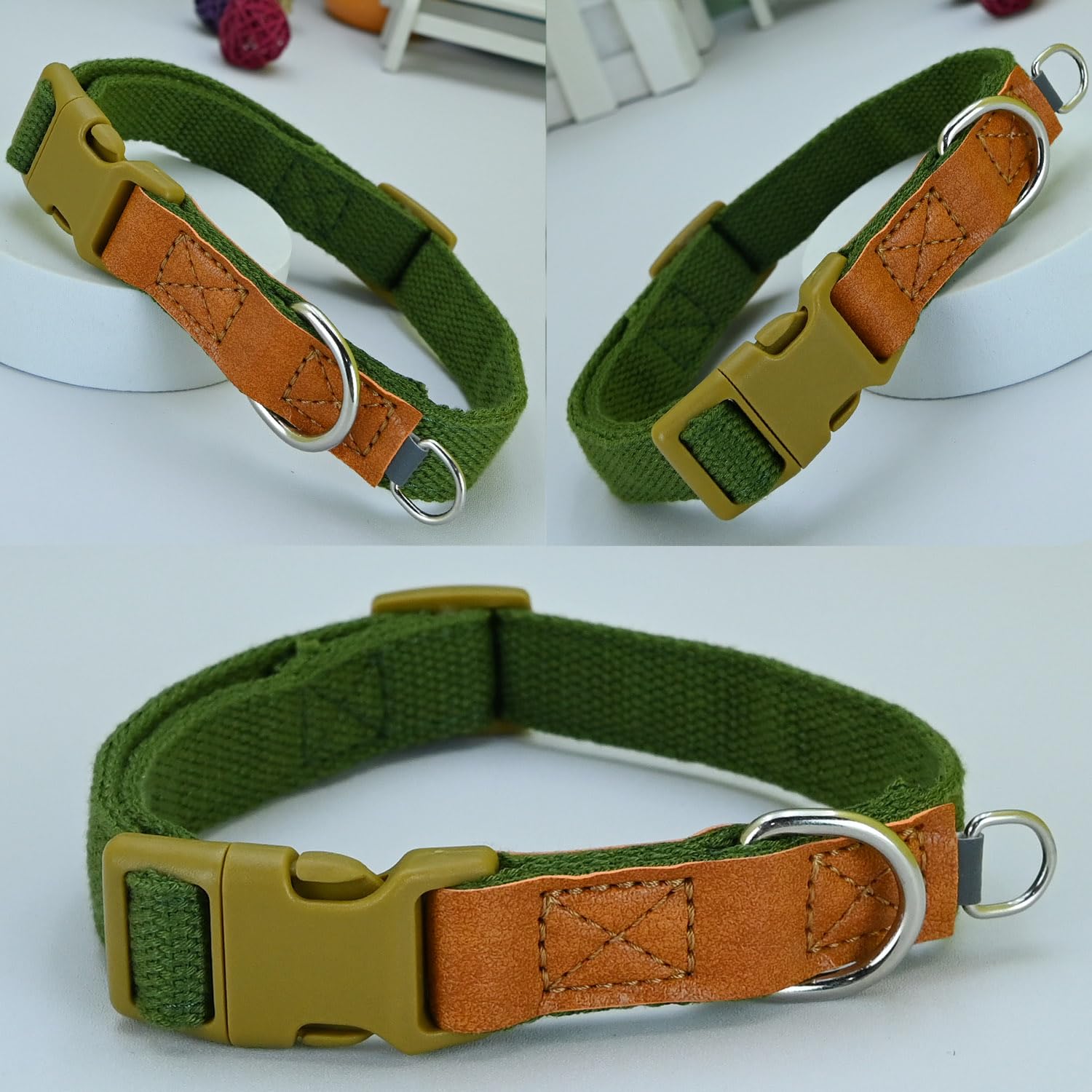 Newtensina Fashion 2 Pieces Soft Polyester Cotton Dog Collar Puppy Collar with Expanding Small D-Ring Design for Medium Dogs Large Dogs - Image 2