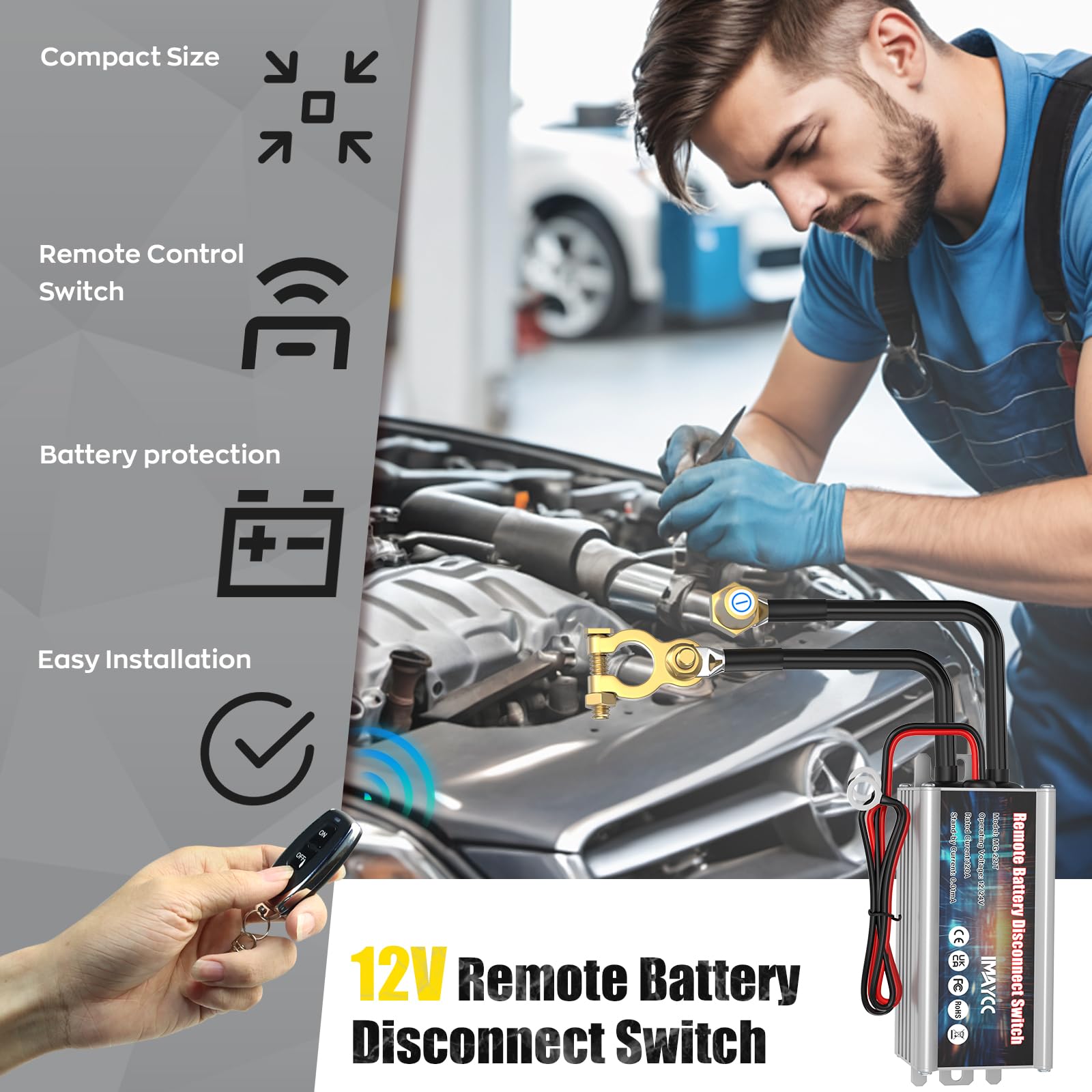 IMAYCC Coupe Circuit Batterie 12v, Commutateur Sans Fil pour Coupe Batterie 12v 120A, Interrupteur 12v, Coupe Batterie Voiture, Interrupteur D'arrêt Automatique pour Voiture, RV, ATV, Camion, Bateau.