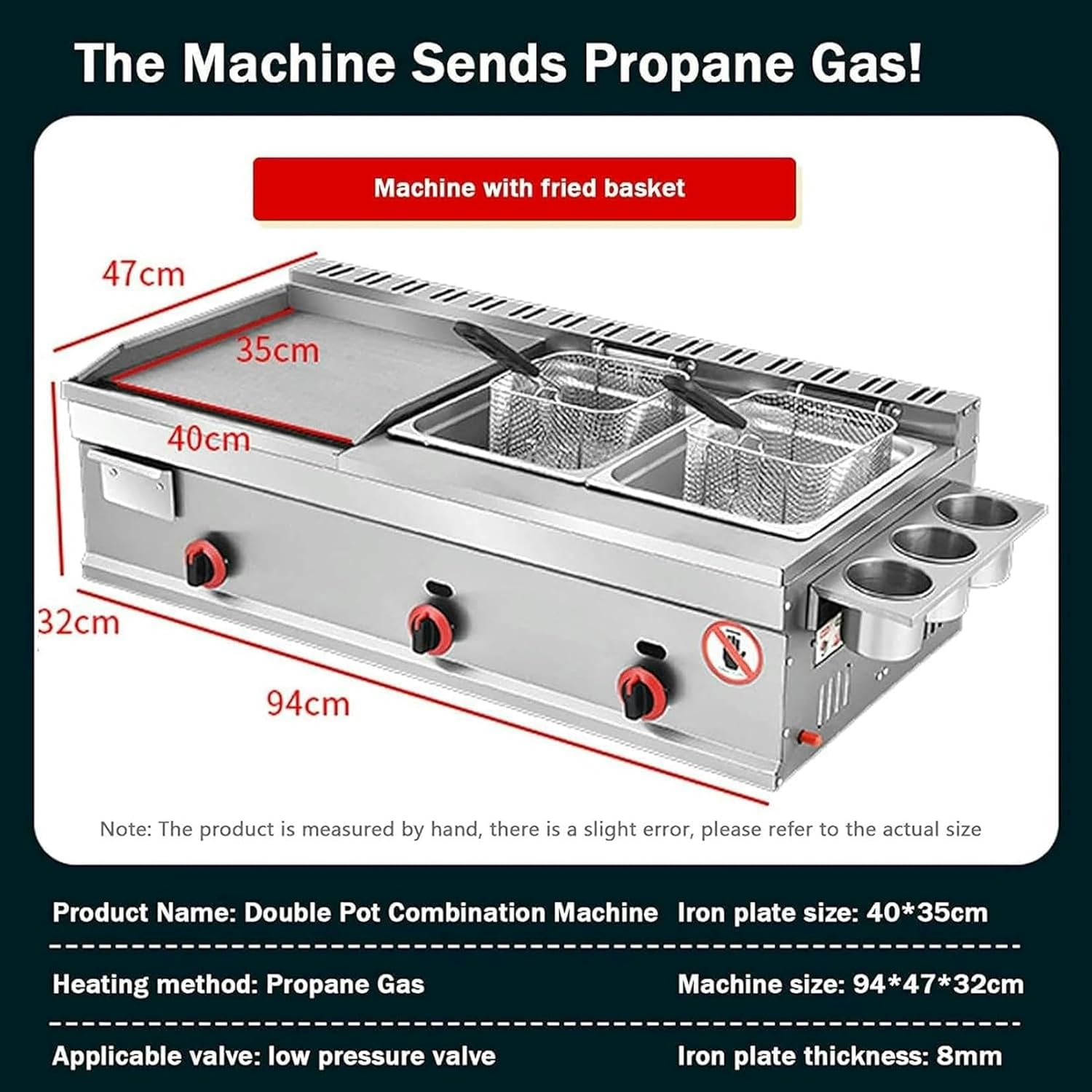 XENITE Commercial Gas Fryer Stainless Steel Deep Fat Fryer, Stainless Steel Gas Deep Fryer, Commercial LPG Gas Fryer Deep Fryer with Basket for Commercial Restaurant Home Kitchen Equipment