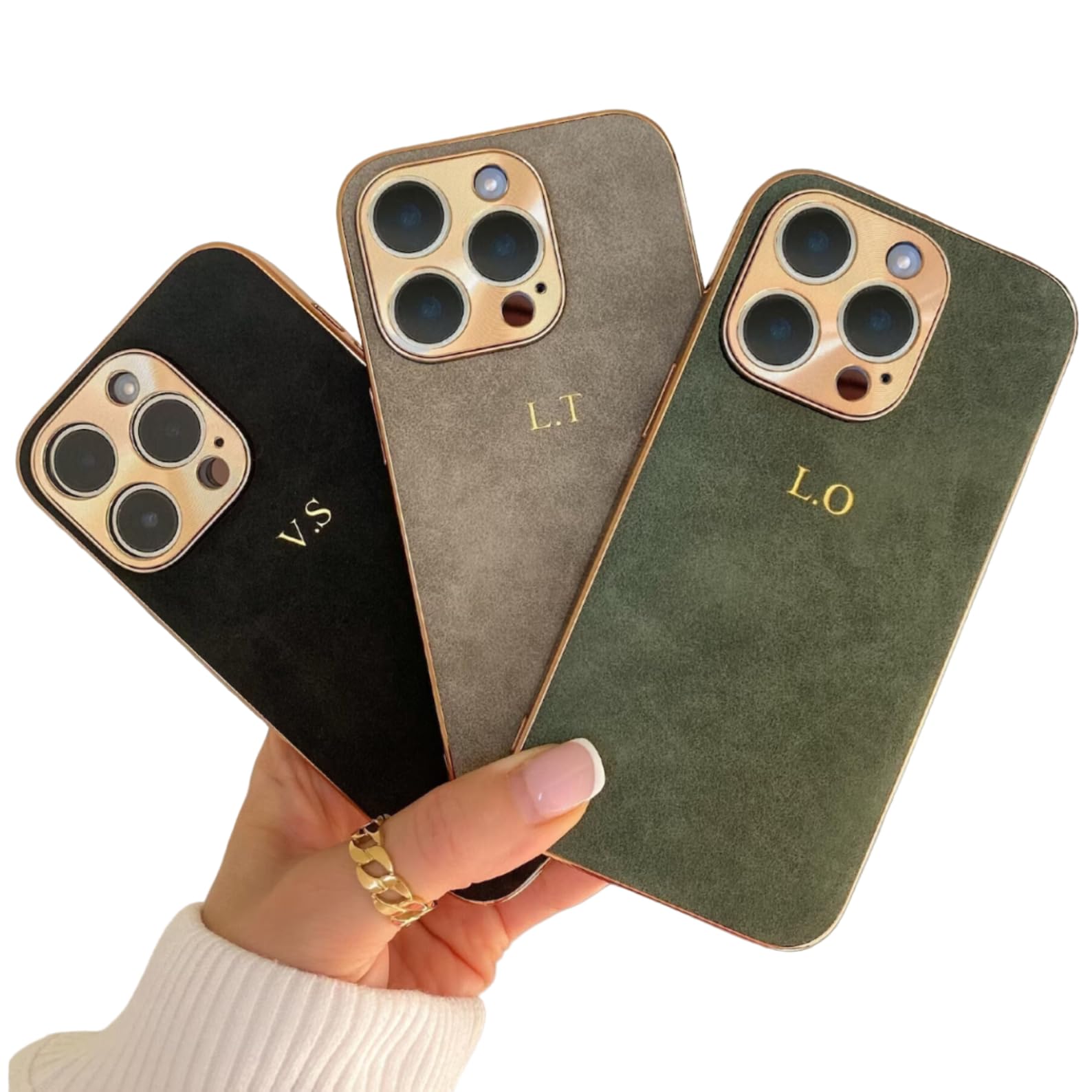 Luxury Personalized Case for iPhone – Custom Initials and Name Leather Case, Monogram, Shockproof, Personalised Suede Cover, Gold, Embossed, Engraved, Handmade, Gift for him & her