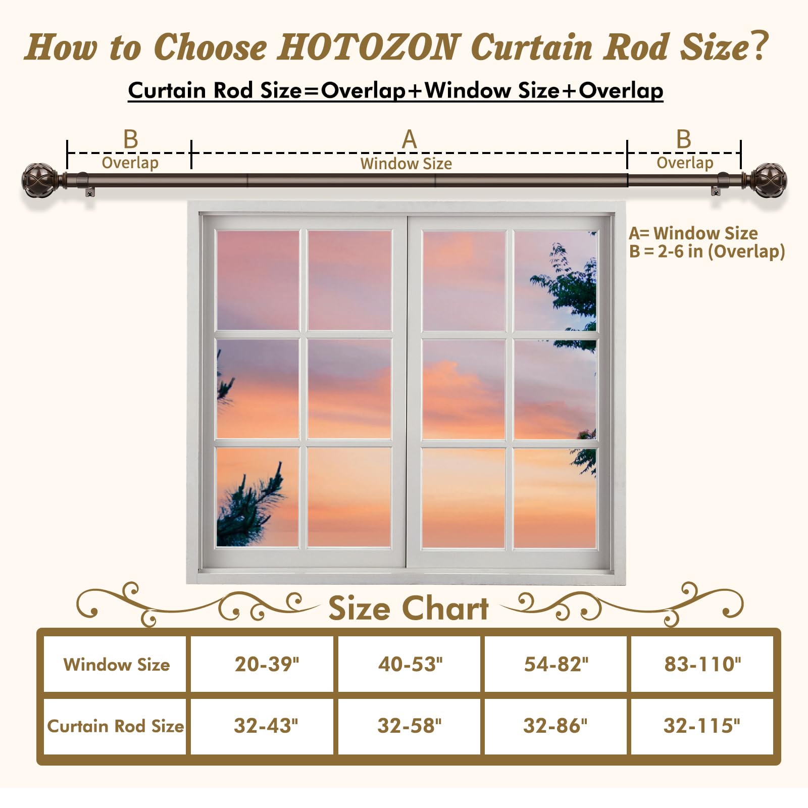 HOTOZON Lot de 2 tringles à rideaux simples de 167 à 304 cm pour fenêtres, tringle à rideaux simple de 1,9 cm avec embouts en filet, bronze antique