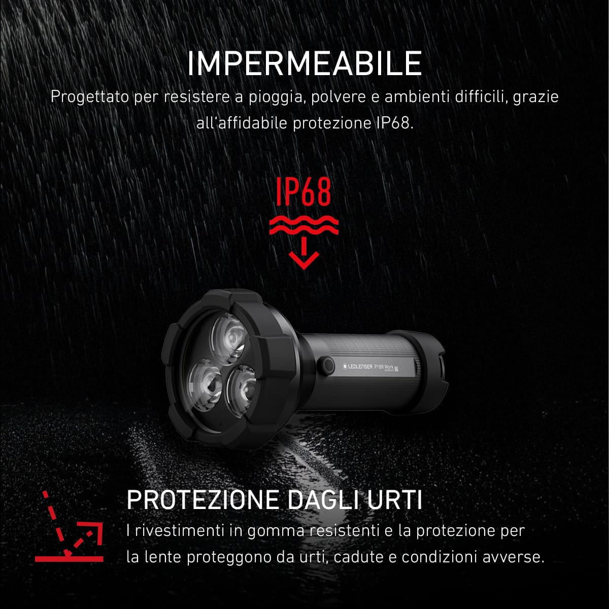 Ledlenser P18R Work Torcia Ricaricabile, 4500lm, Portata 720m, IP54 | Messa a fuoco regolabile, 669g, autonomia 70h, protezione in gomma, ideale per sicurezza e cantieri | 2020