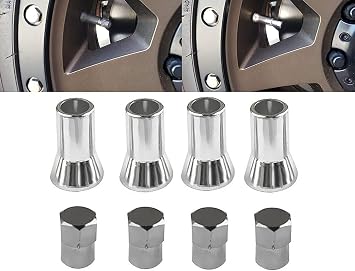 Muzzys TR413 Chrome Valve Stem Sleeves and Caps Dress Up Kit, Set of 4 for Car and Truck Rubber Tire Valve Stems, for 0.8" Tall Stems
